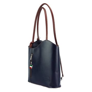 FLORENCE Schultertasche Florence 2in1 Damen Schultertasche (Schultertasche), Damen Leder Schultertasche, Rucksack, blau, braun ca. 28cm