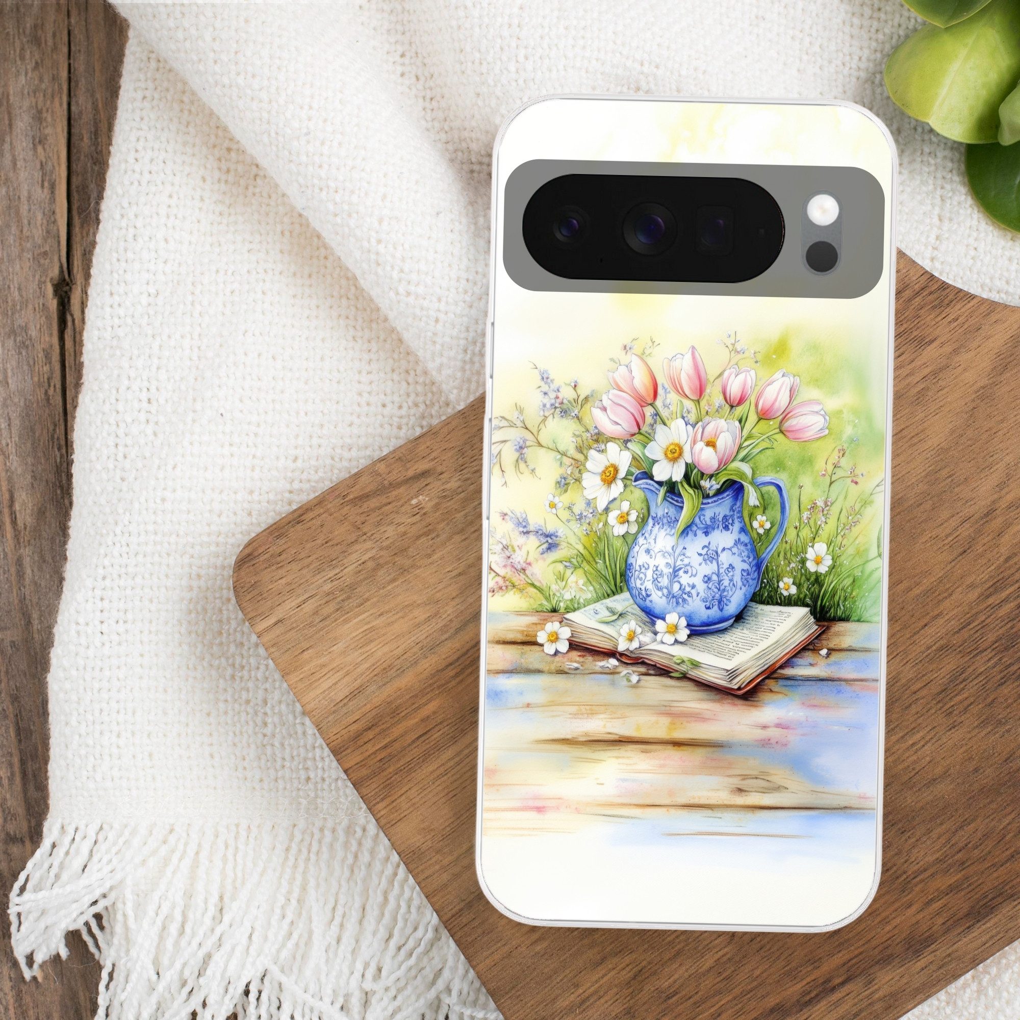 MuchoWow Handyhülle für Google Pixel 10 Vase - Delfter Blau - Gänseblümchen, Phone Case, Silikon, Schutzhülle Dünn
