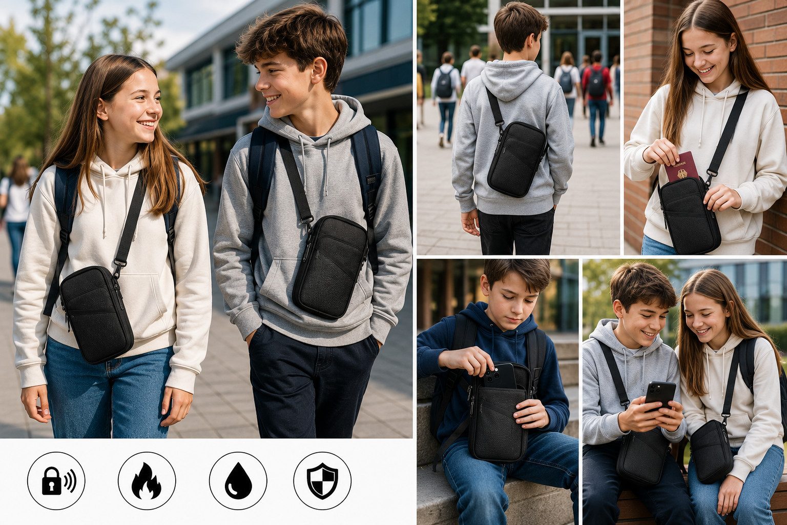 FireMat Umhängetasche Crossbody Schultertasche mit RFID-Schutz, Feuerfest & Wasserfest – Bild 4 von 5