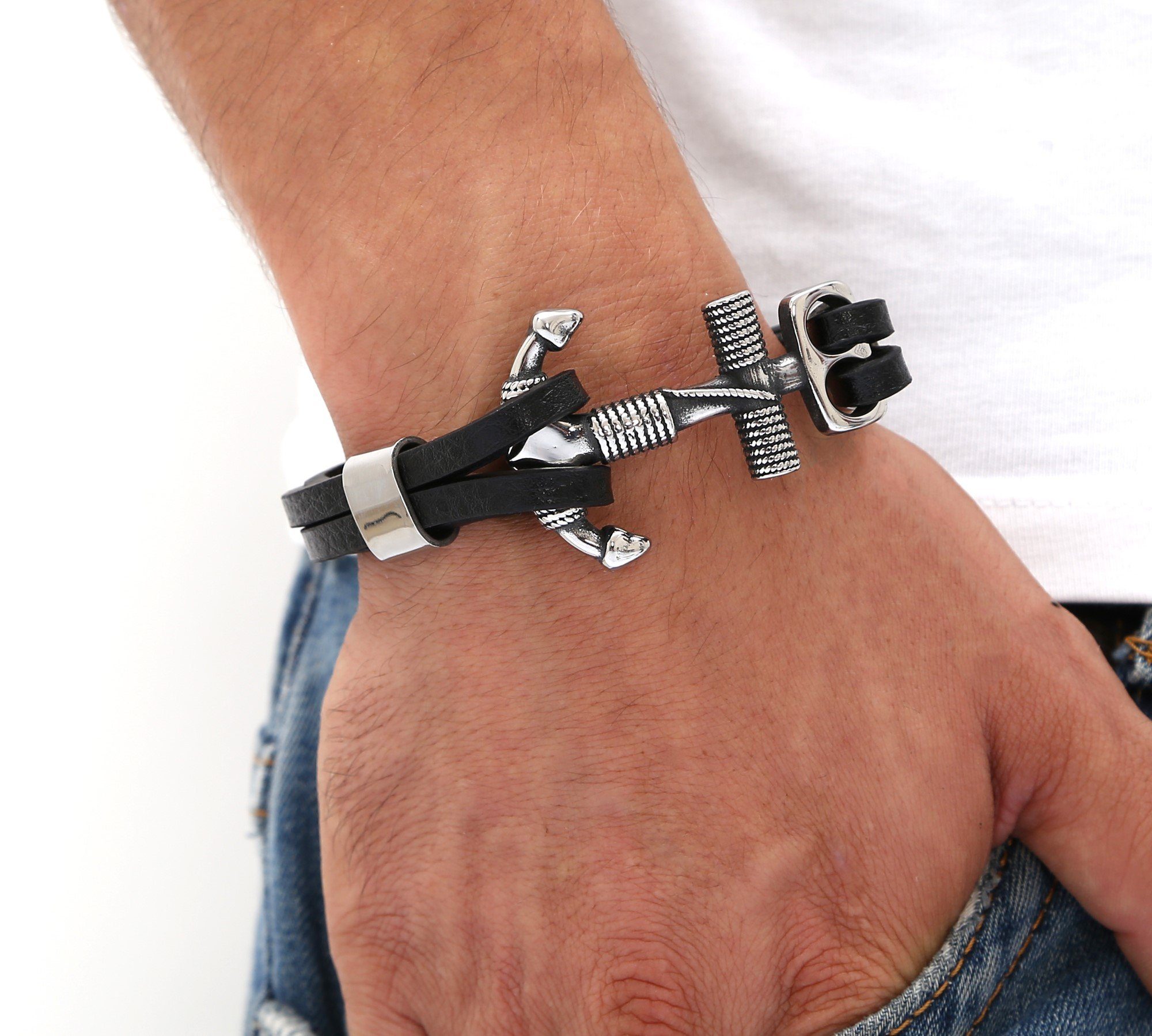 NAHLE Lederarmband Leder Armband Anker (inkl. Schmuckbox), aus Leder, mit Magnetverschluss für ein sicheres verschließen