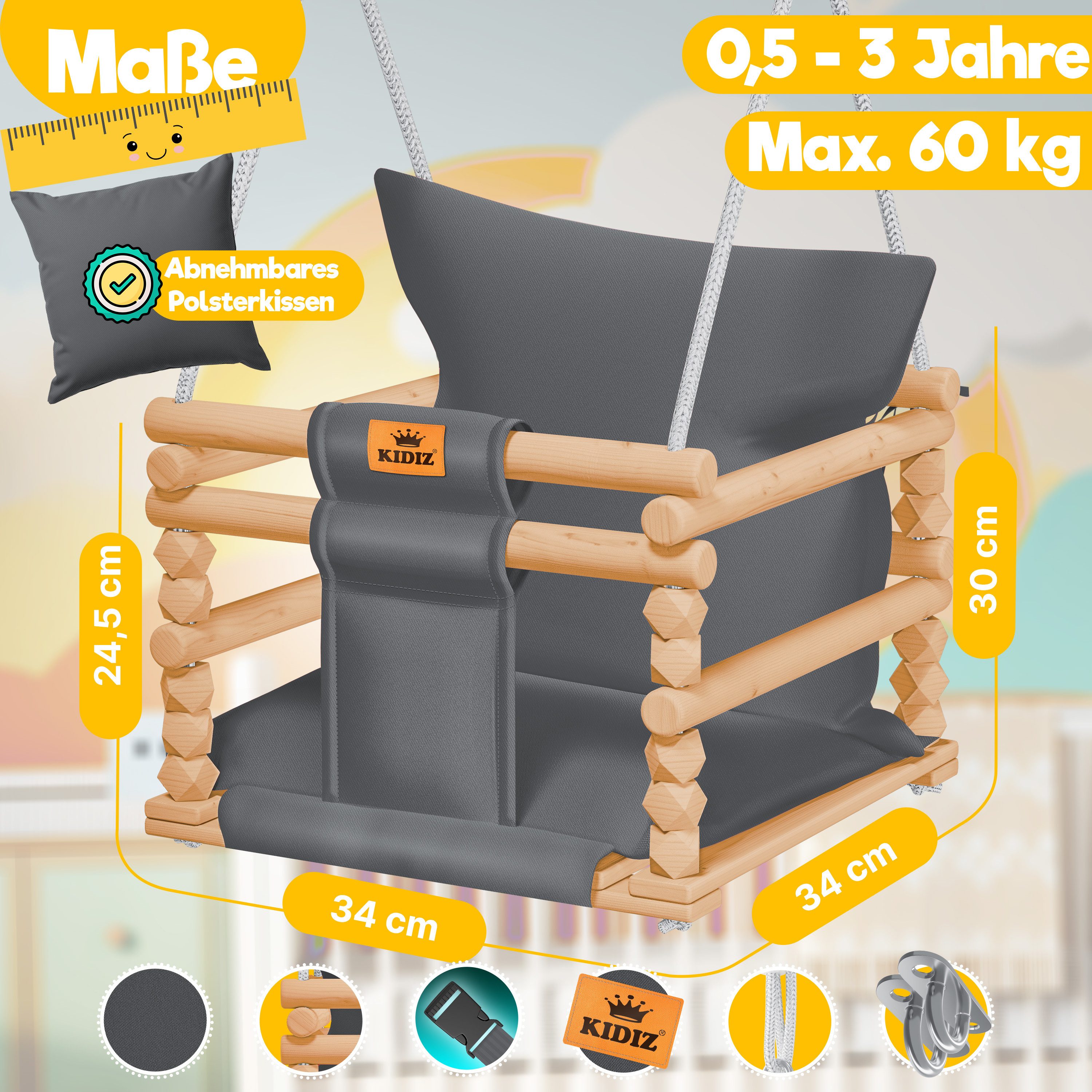 KIDIZ Babyschaukel, Kinderschaukel Schaukelsitz mit Polsterung