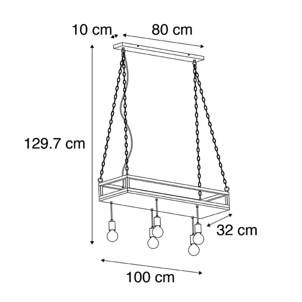 Qazqa Pendelleuchte Shelf, ohne Leuchtmittel, Warmweiß, QAZQA Hängeleuchte, e27, Schwarz, Holz, Industrie