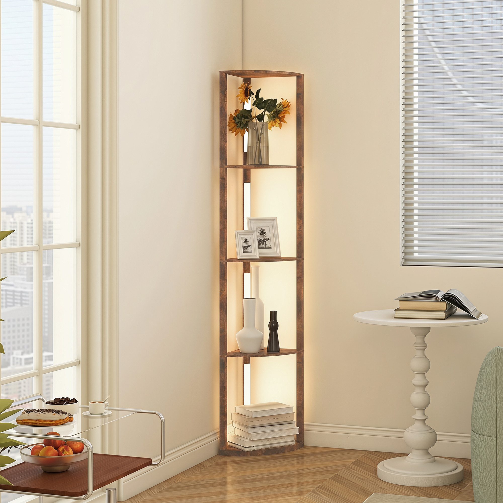 HOMCOM Stehlampe LED Dimmbar Stehleuchte mit 3 Lichtfarben 24 W Standlampe, mehrere Helligkeitsstufen, ohne Leuchtmittel, Warmweiß, für Wohnzimmer Schlafzimmer, Rustikal-Braun