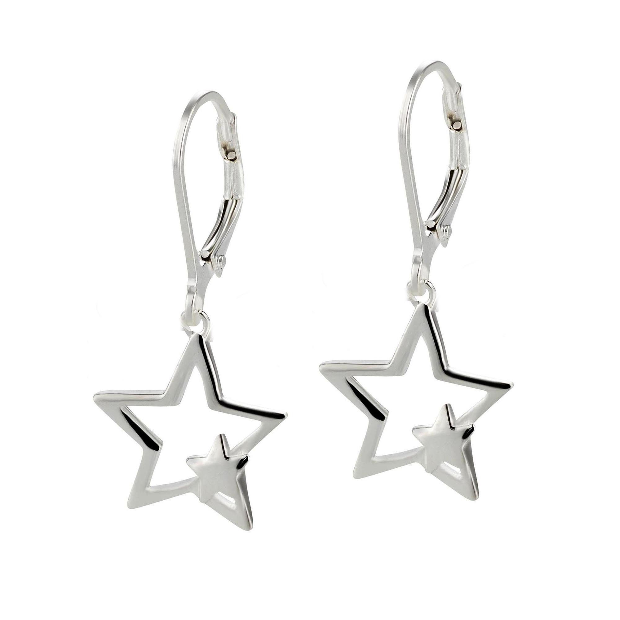 schmuck23 Paar Ohrhänger Ohrringe grosser Stern 925 Silber, Damen Geschenk echte Silberohrringe