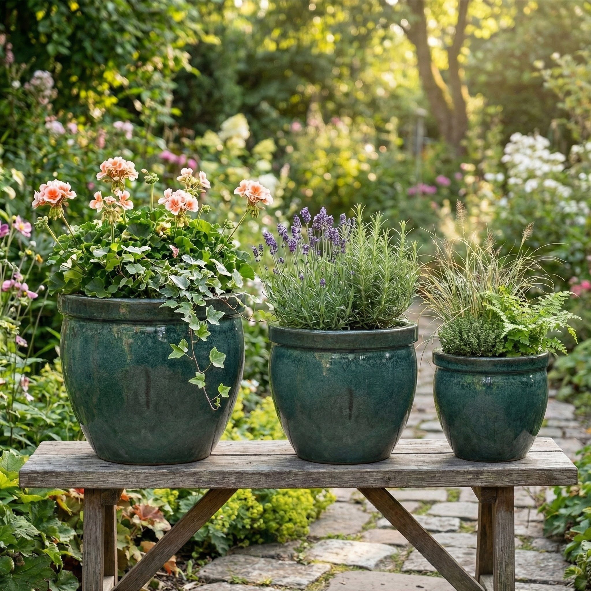 Teramico Blumentopf Pflanzgefäß Tall Moosgrün Ø 21-37cm (1 St), Frostfest, UV-Fest