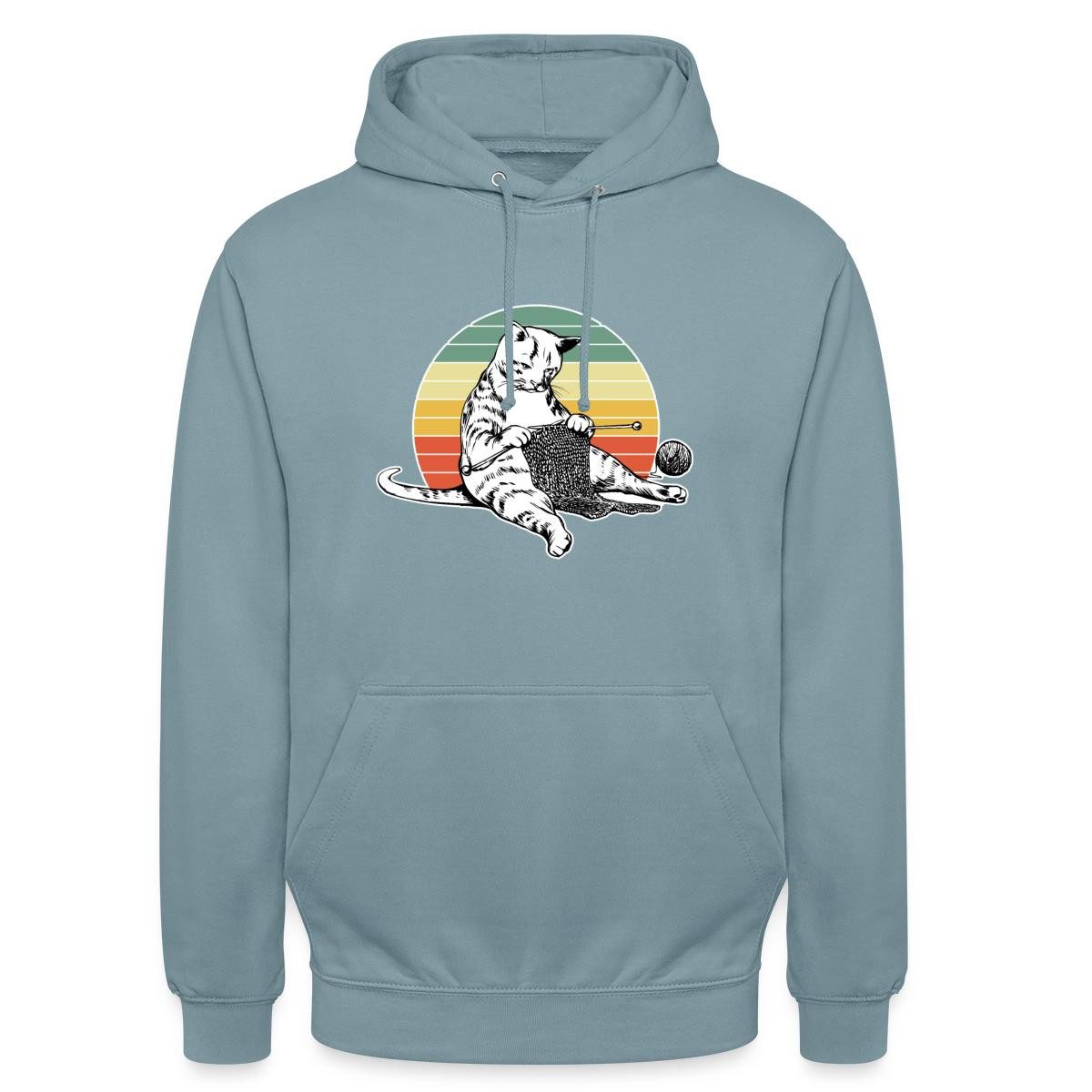 Hoodie Strickende Katze, Retro Katze Mit Wolle Unisex Hoodie