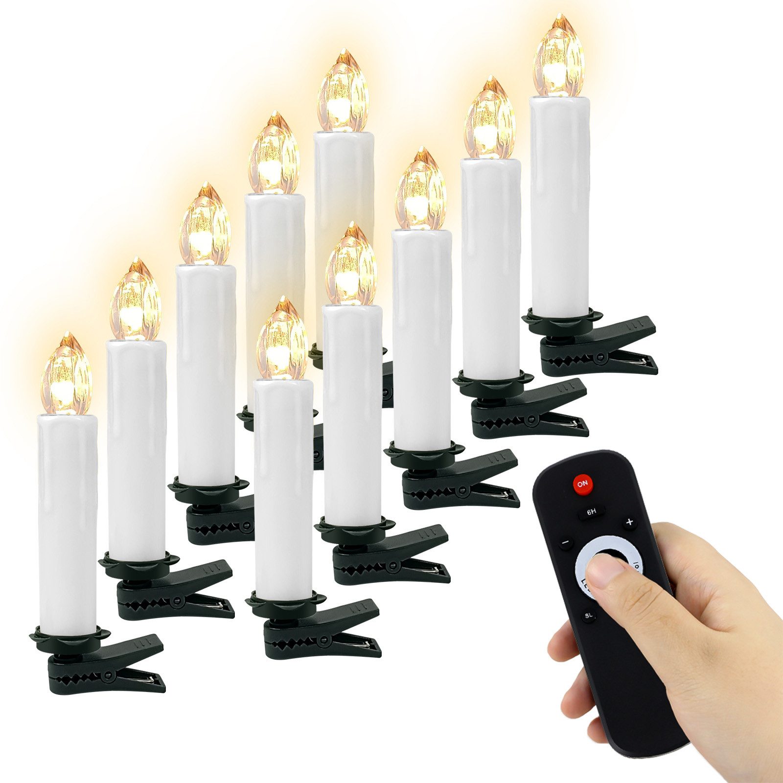 Gotoll LED-Kerze CH050_WE 10-50 set Mit Свечиhalterung und Fernbedienung (Verfügt über drei Lichtmodi, 10-tlg., mit dekorativen Tropfrändern), Weihnachtskerzen Weihnachtsbaum Свечи Weihnachtsbeleuchtung