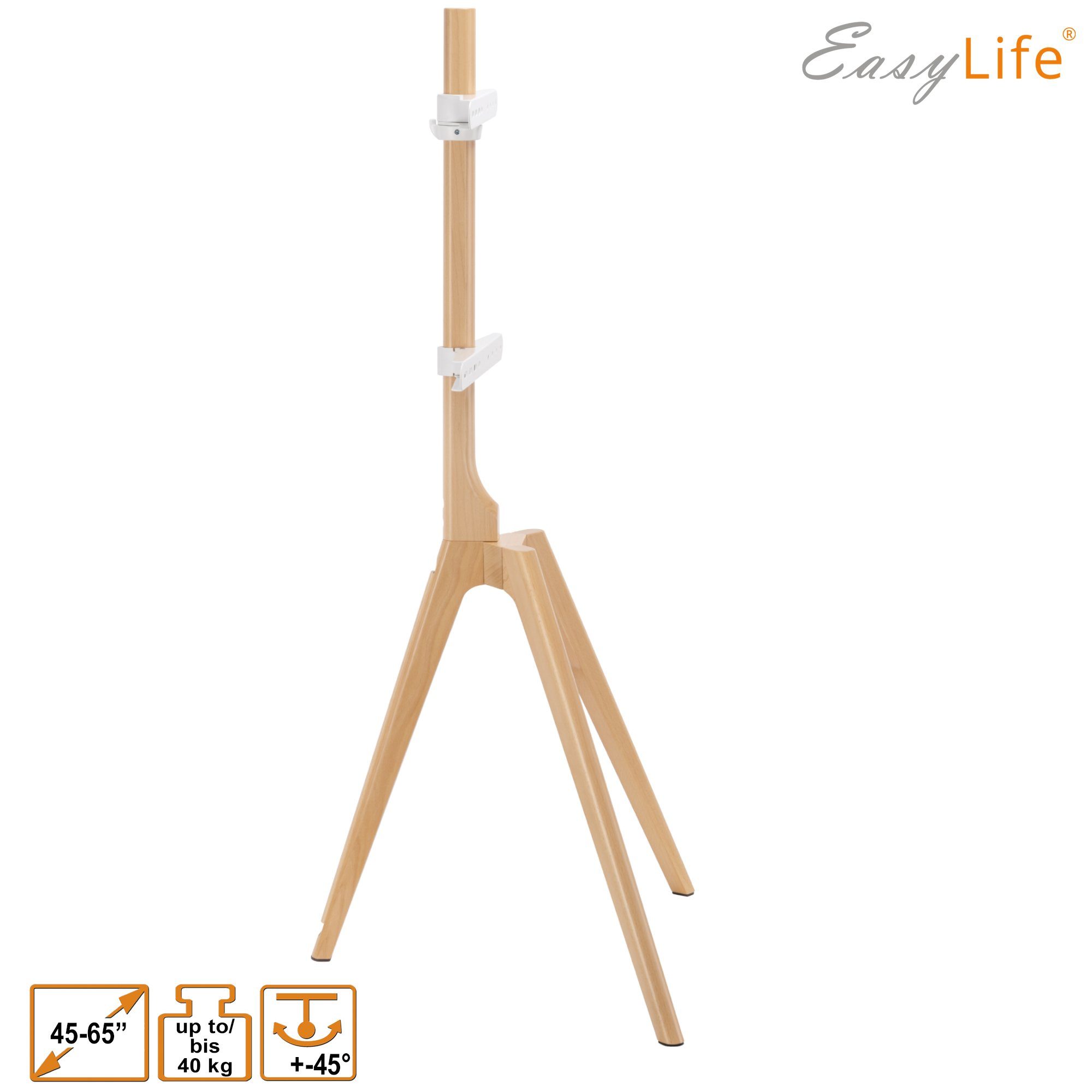 EasyLife TV-Ständer STAFFELEI TV-Stativ 45-65", Schwenkbar VESA 400x400 (Weiß/Buche), (bis 65 Zoll) – Bild 3 von 5
