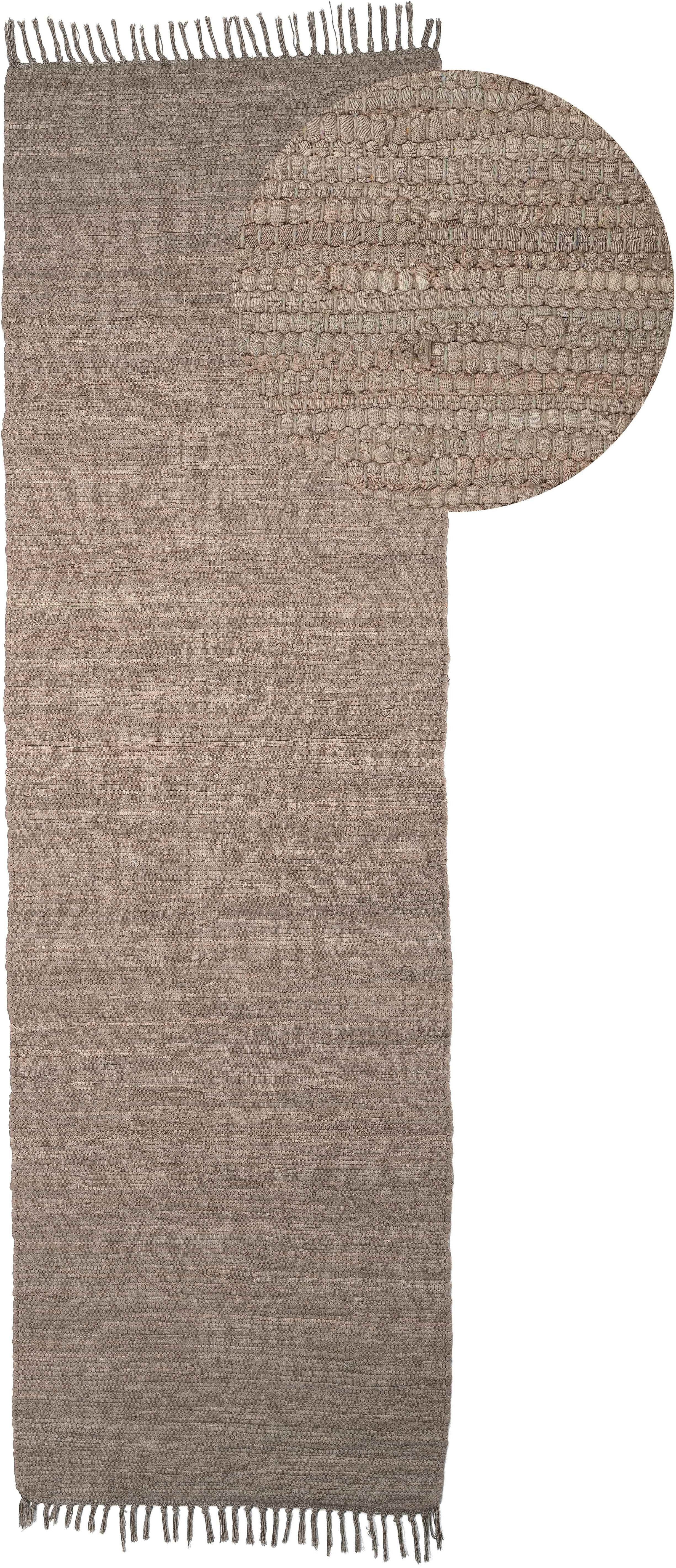 carpetfine Teppich Kelim Chindi uni, auch als Läufer, rechteckig, Höhe: 5 mm, Wendeteppich, reine Baumwolle, handgewebt, Uni-Farben, mit Fransen
