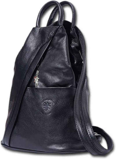 FLORENCE Cityrucksack Florence echtes Leder Damentasche (Schultertasche, Schultertasche), Damen Rucksack, Tasche Echtleder schwarz, Made-In Italy