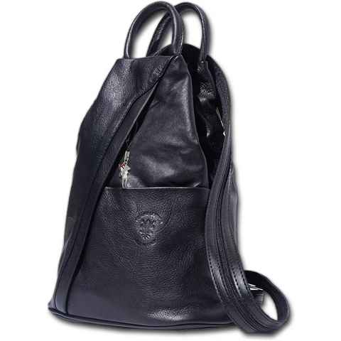 FLORENCE Cityrucksack Florence echtes Leder Damentasche (Schultertasche, Schultertasche), Damen Rucksack, Tasche Echtleder schwarz, Made-In Italy