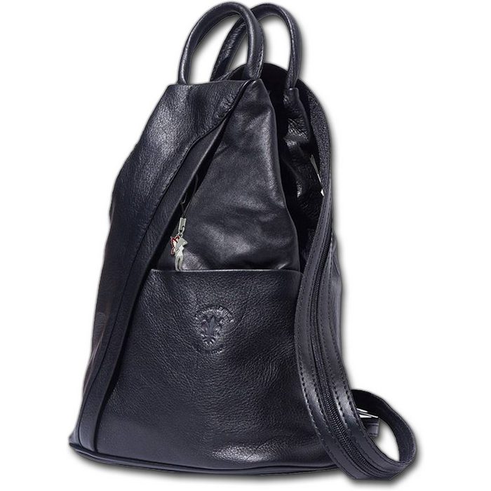 FLORENCE Cityrucksack Florence echtes Leder Damentasche (Schultertasche) Damen Rucksack Tasche aus Echtleder in schwarz ca. 26cm Breite Made-In Italy