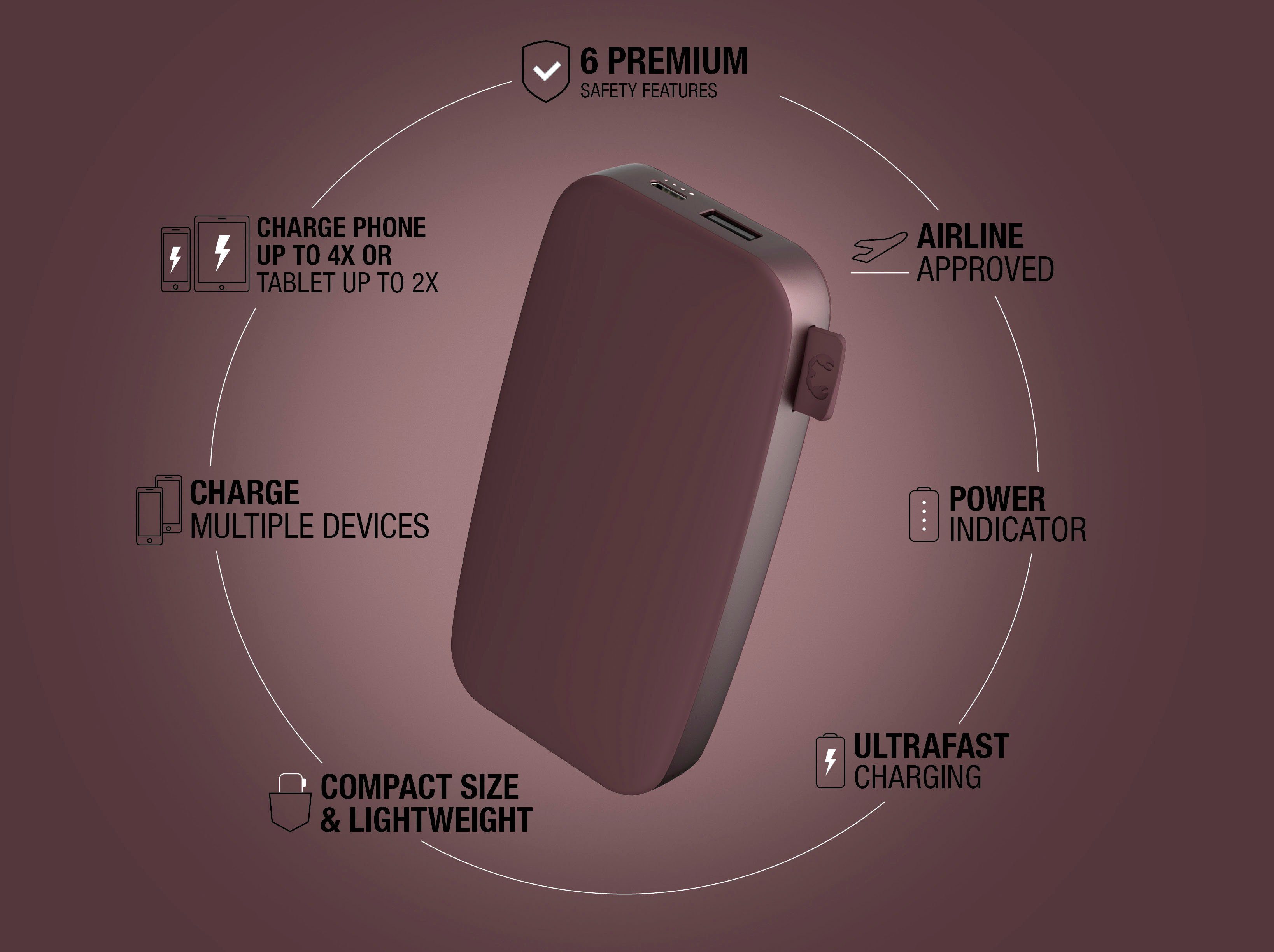 dunkelrot Powerbank PD Pack USB-C, mit Fresh´n Rebel Ultra 12000mAh Power Charge 20W & Fast