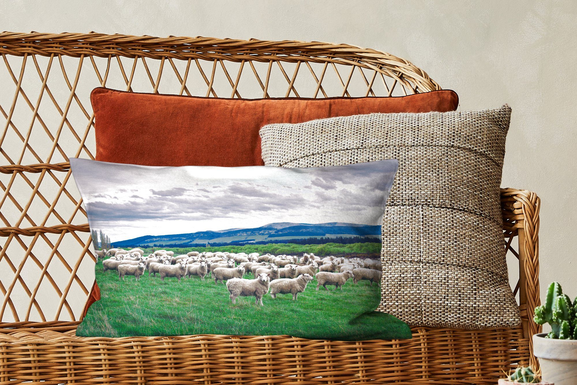 MuchoWow Dekokissen Schafe mit Füllung, Zierkissen, Dekoration, Wohzimmer Schlafzimmer - Dekokissen Gras, Natur 