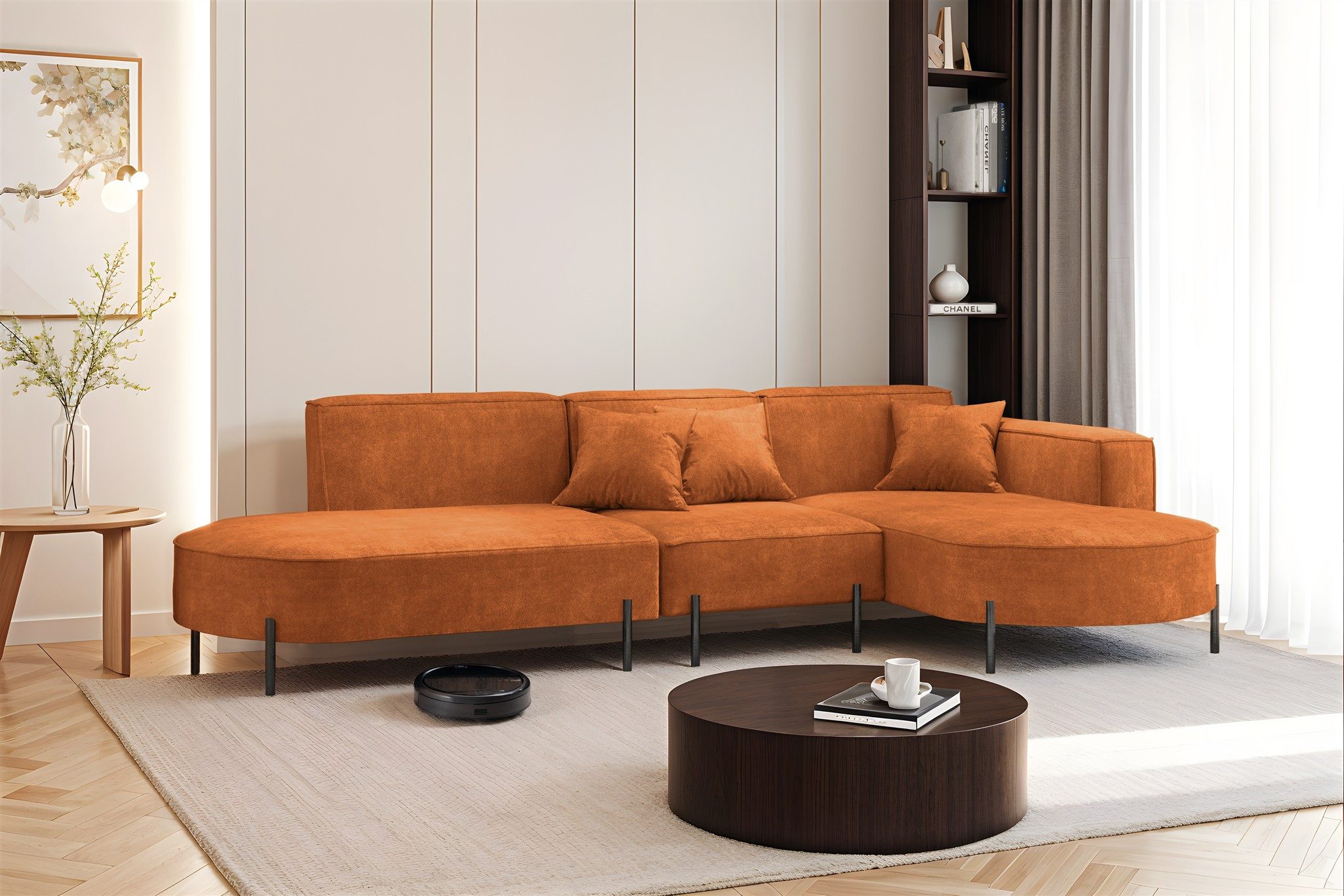 Fun Möbel Ecksofa Sofa VALENCIA mit Ottomane in Stoff Noel, Ottomane Links oder Rechts, für Saugroboter geeignet