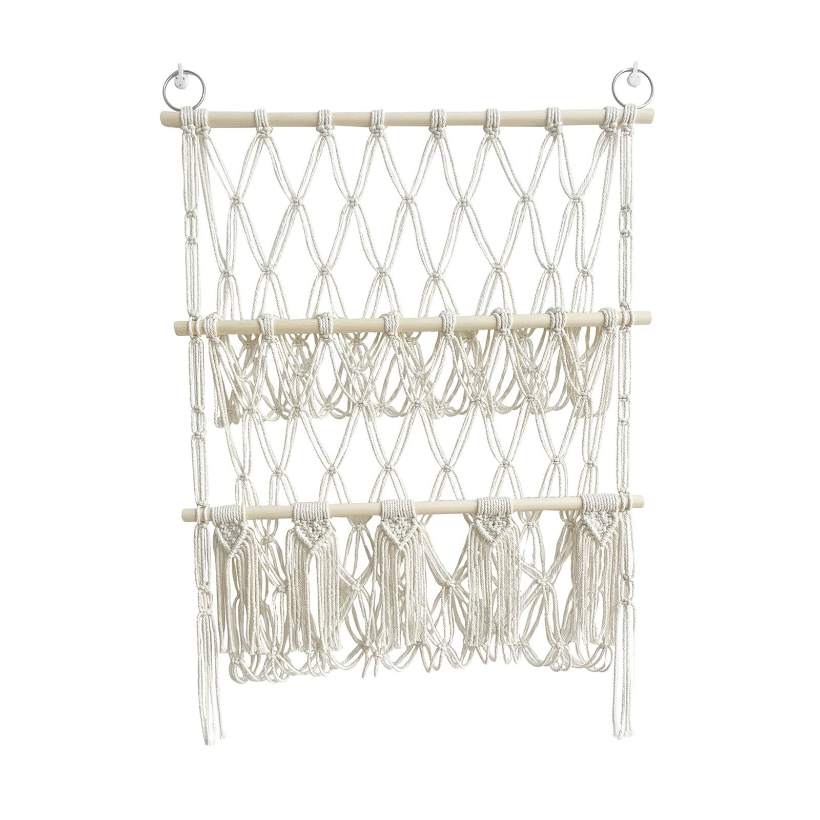 GarveeMore Hängekorb Boho Makramee Hängematte 2-lagig Wandnetz für Kuscheltiere, Platzsparender Organizer für Kinderzimmer, Spielzimmer, Schlafzimmer