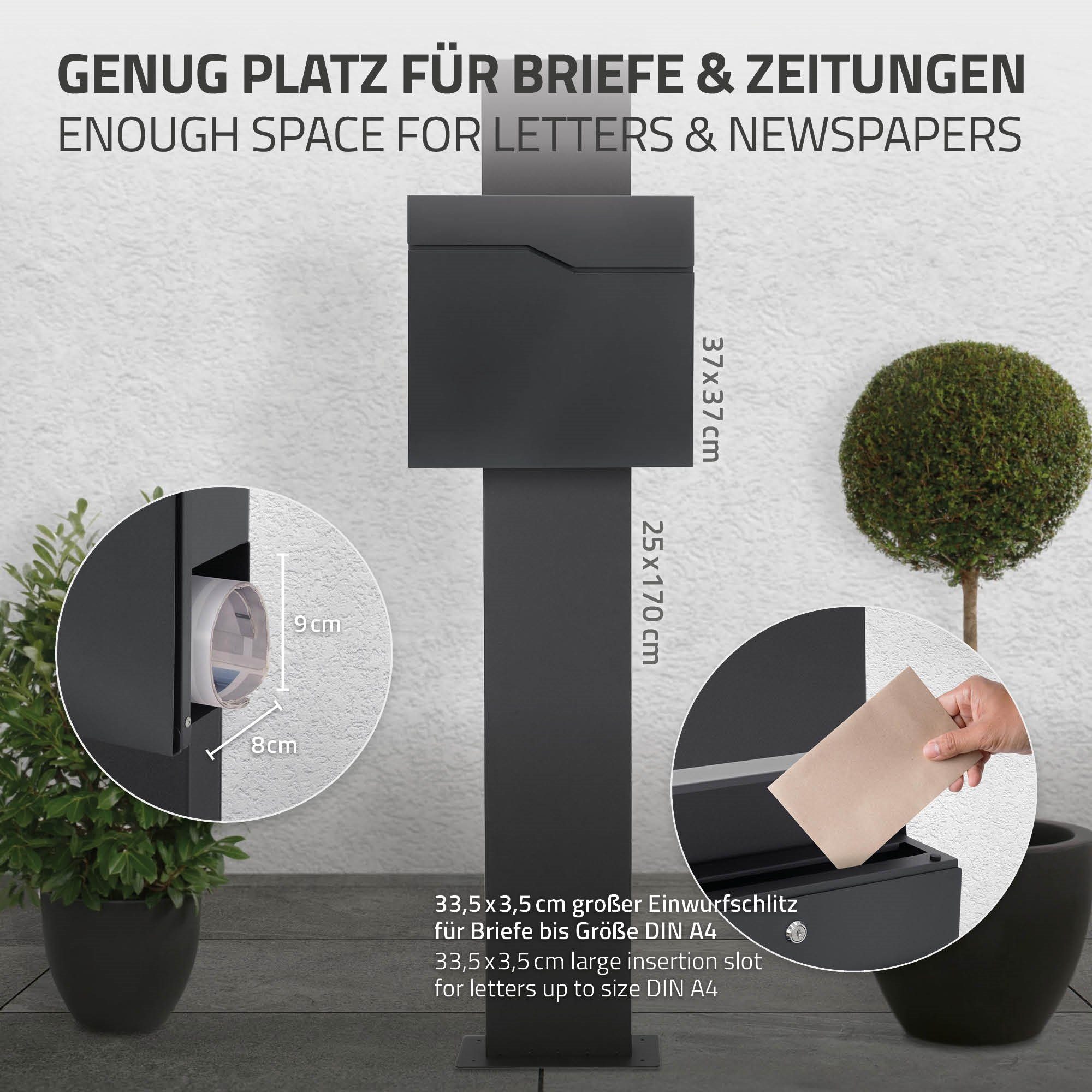 ML-DESIGN Briefkasten Standbriefkasten Edelstahl cm 37x37x11 Zeitungsfach mit aus Anthrazit