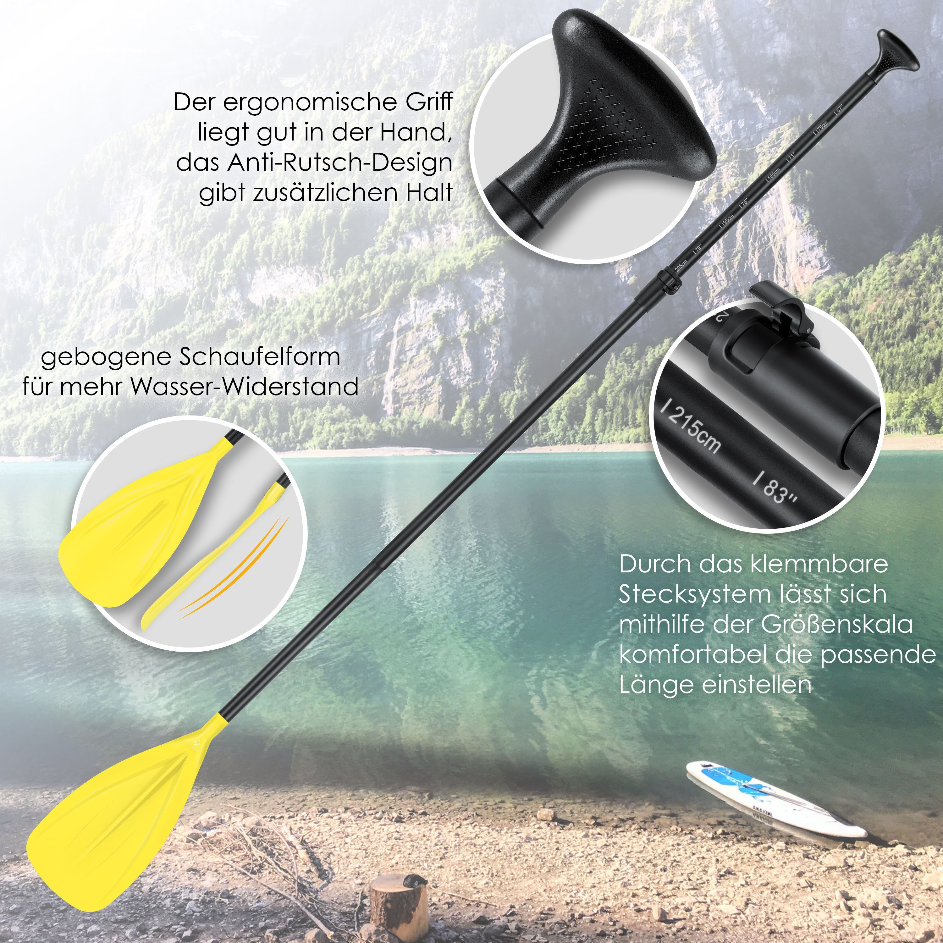 Board KESSER gelb Kayak SUP 3-teilig Stand-Up Paddling SUP-Paddel, Paddle für