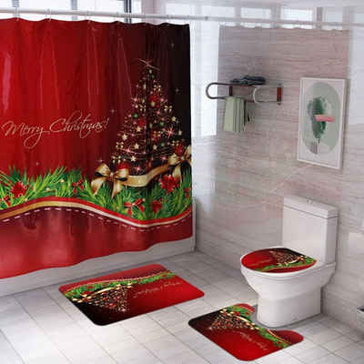 GelldG Weihnachtsfigur 4 Stück Weihnachten Badezimmer Sets, Duschvorhang, Коврики для ванной