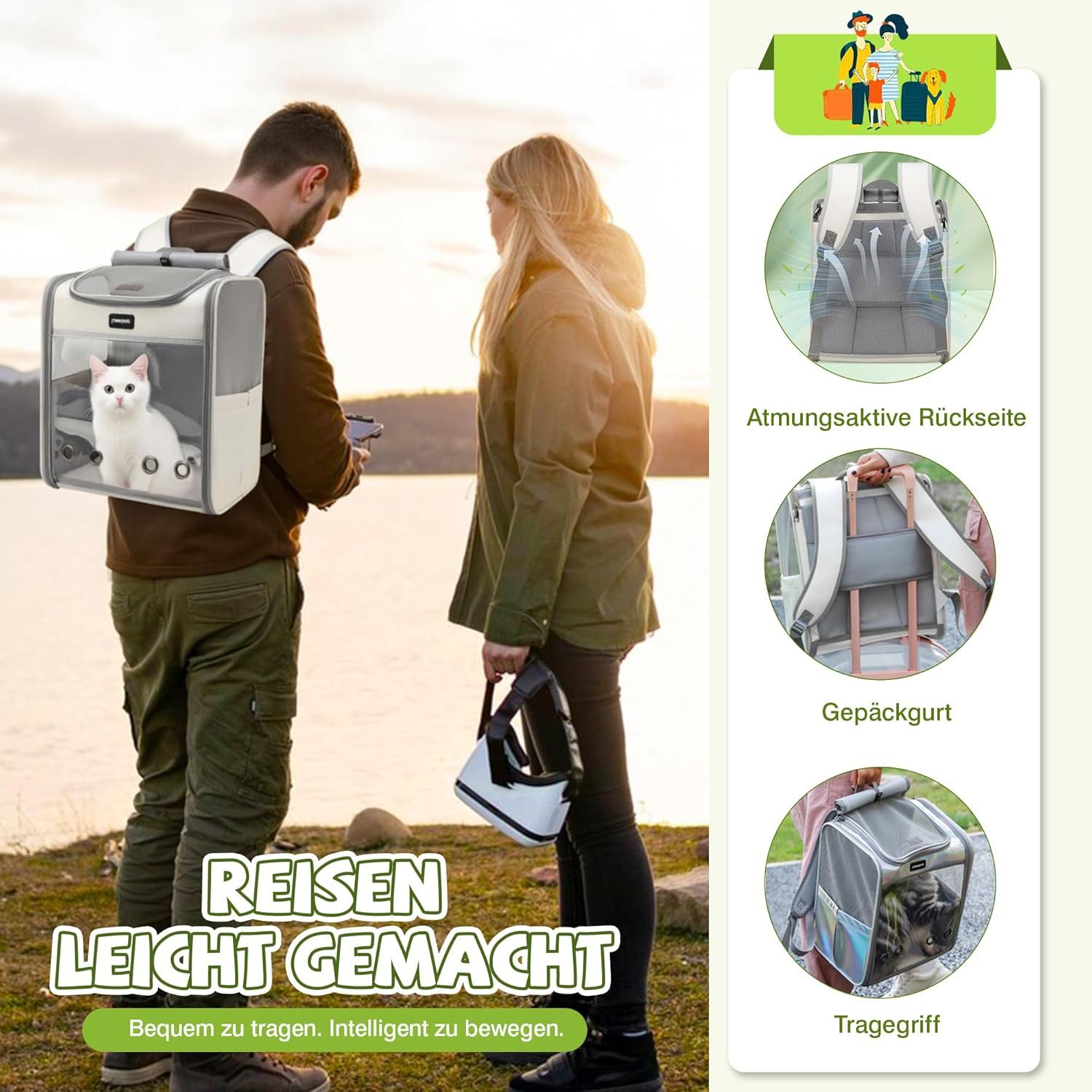 BlingBin Tiertransporttasche Katzenrucksack Katzentragerrucksack mit atmungsaktivem Netz bis 7,5 kg, Katzen-Rucksack für kleine Hunde, Kätzchen, Katzen, Tragetasche