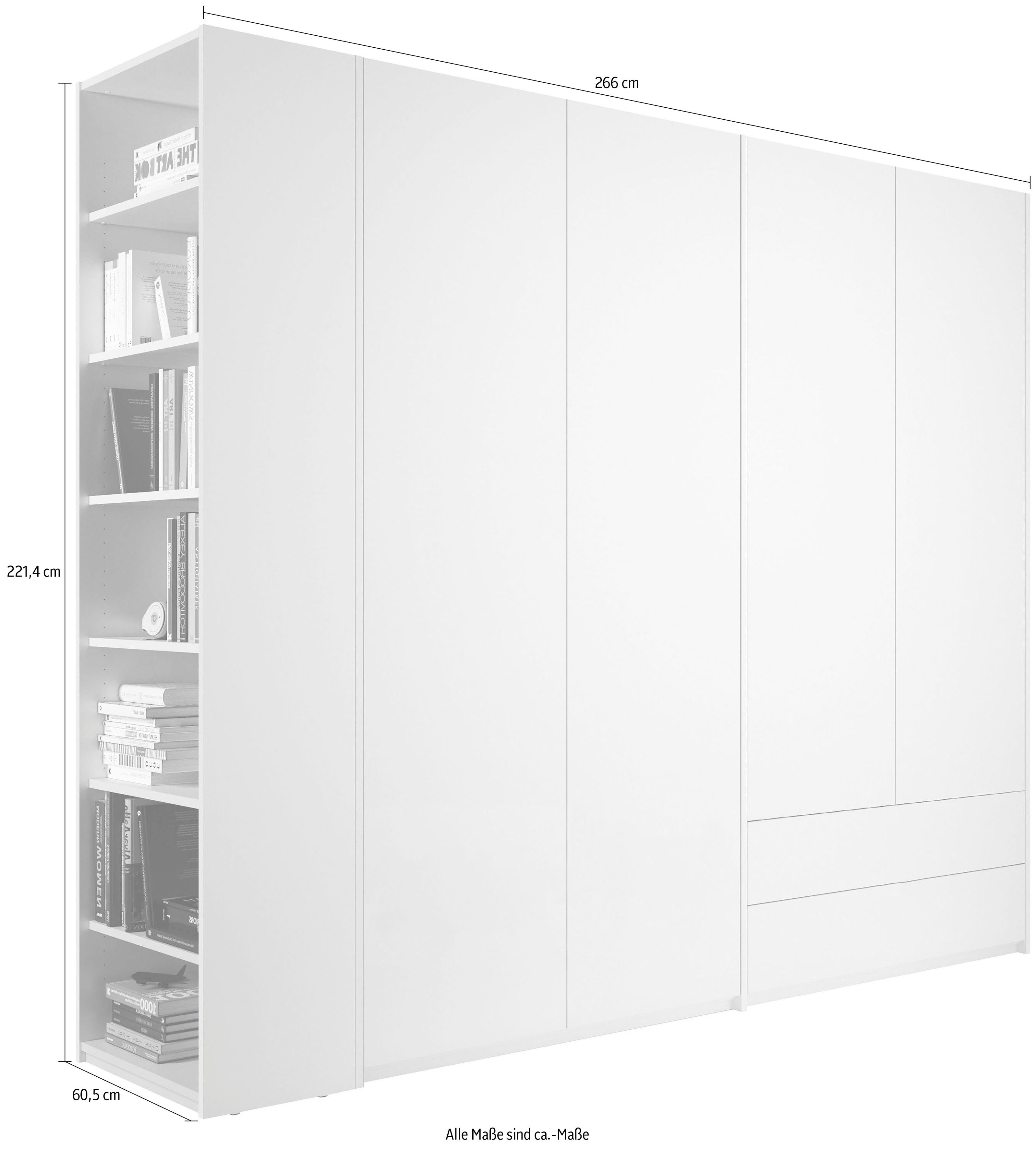 links oder Plus Anbauregal wahlweise Modular Variante 8 LIVING | 2 weiß montierbar Drehtürenschrank SMALL weiß rechts Schubladen, Müller