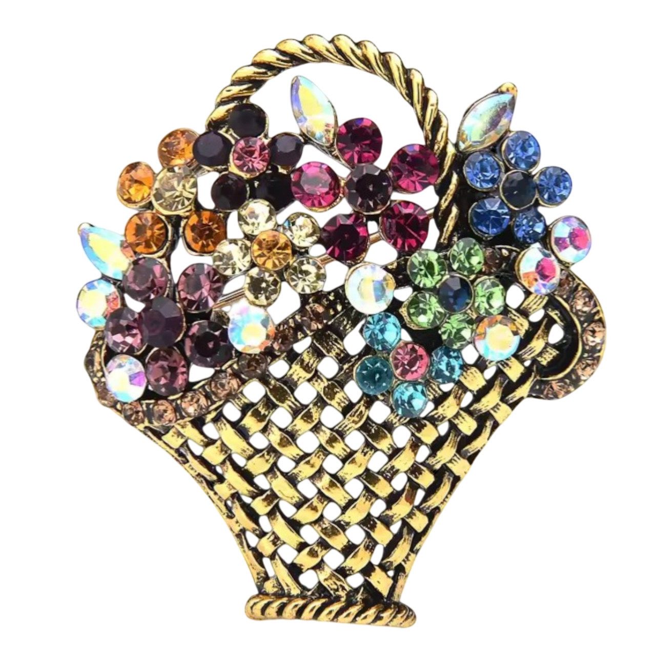 Dark-Desires Brosche Prachtvolle Blumenkorb-Brosche mit buntem Strass - Vintage-Stil, Damen Brosche vintage Accesssoire retro Anstecknadel