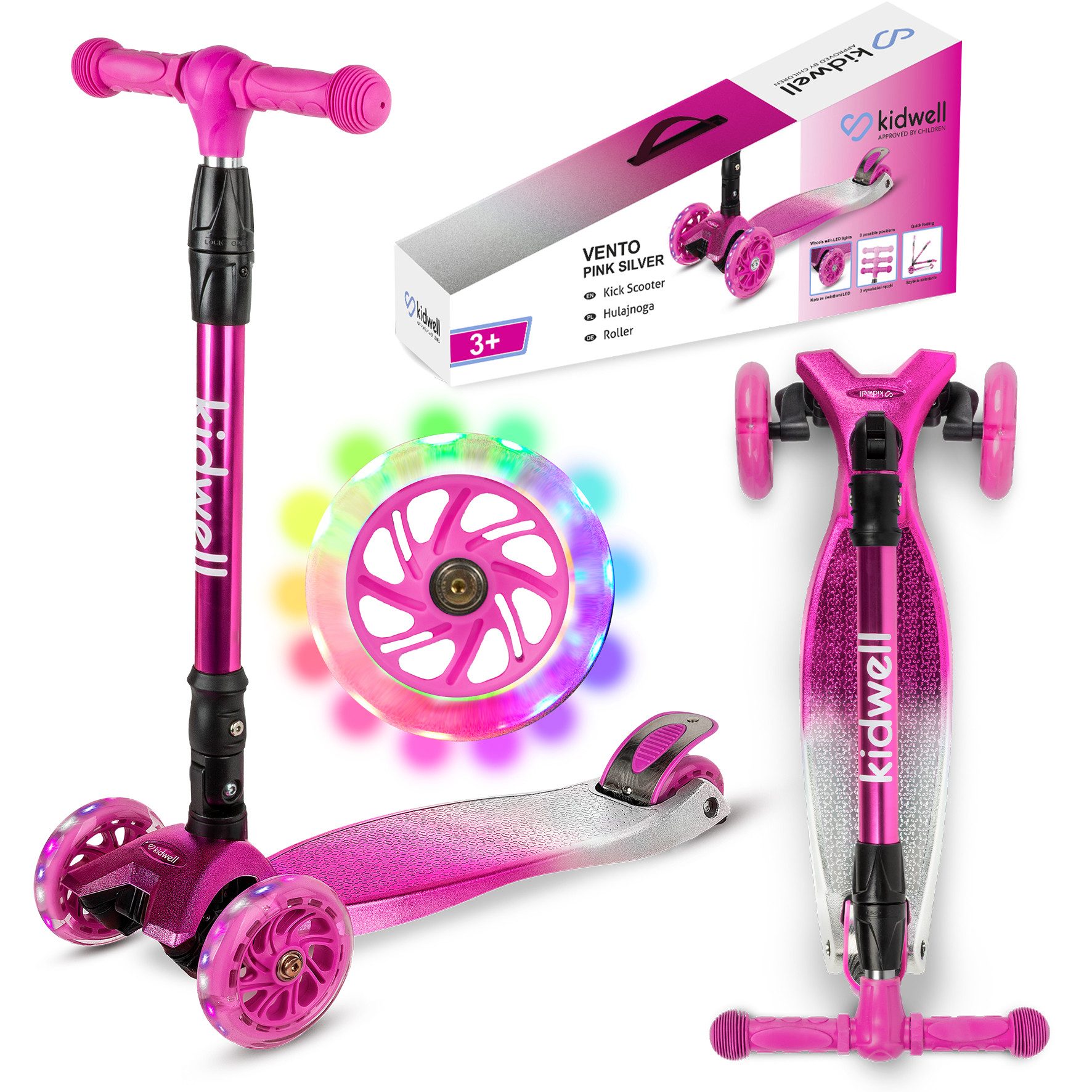 COIL Dreiradscooter Kinderroller, Tretroller, Dreirad-Balance-Roller, Cityroller, 10 km/h, ABEC-7-Lager, 3-stufige Lenkradverstellung, LED-Räder