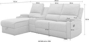 Home affaire Ecksofa Napori Multimediasofa, 3er Kinosessel XXL, L-Form, Kinosofa mit Relaxfunktion, Getränkehalter, Staufach und Staukasten