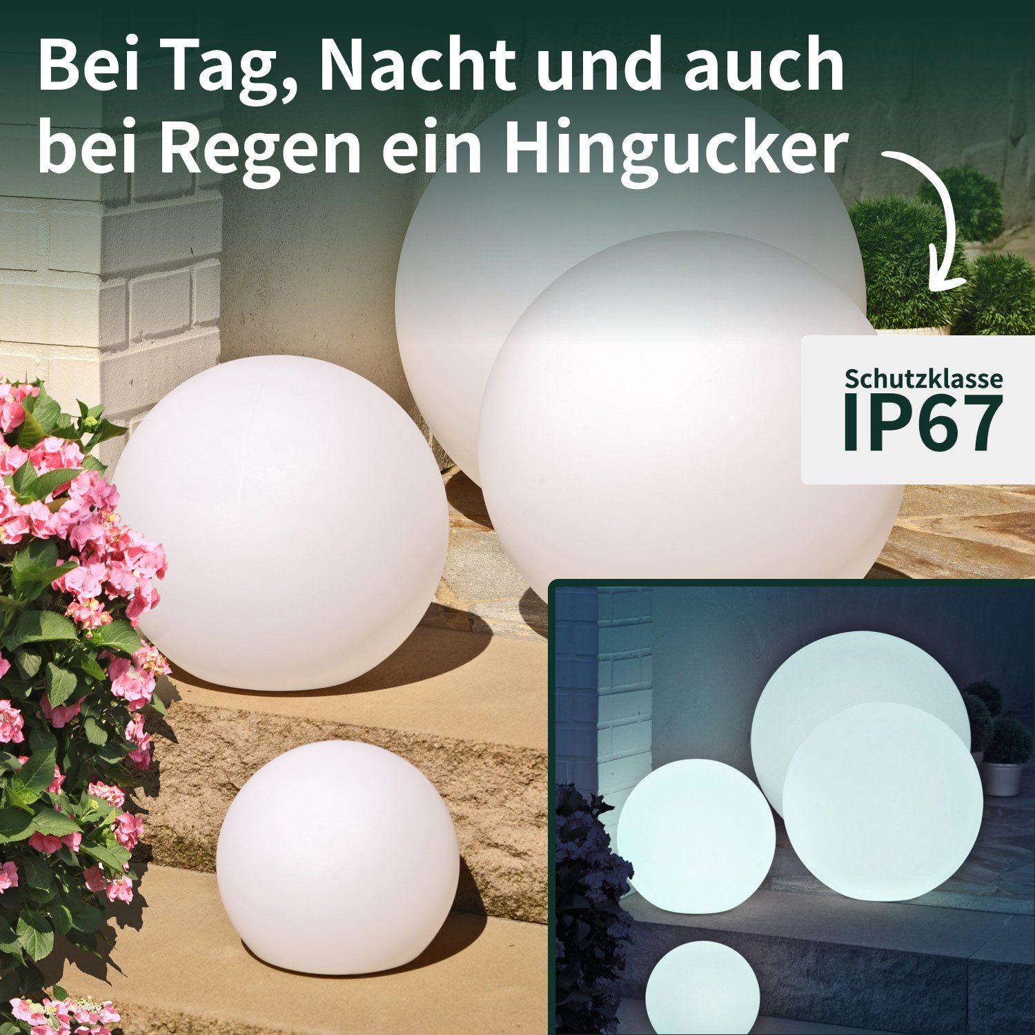 VERDOBA LED Kugelleuchte - Außen nach - Farbe) & 16-60 Akku, mit LED Leuchtkugel Kugelleuchte Gartenleuchte (je Innen Lumen LED