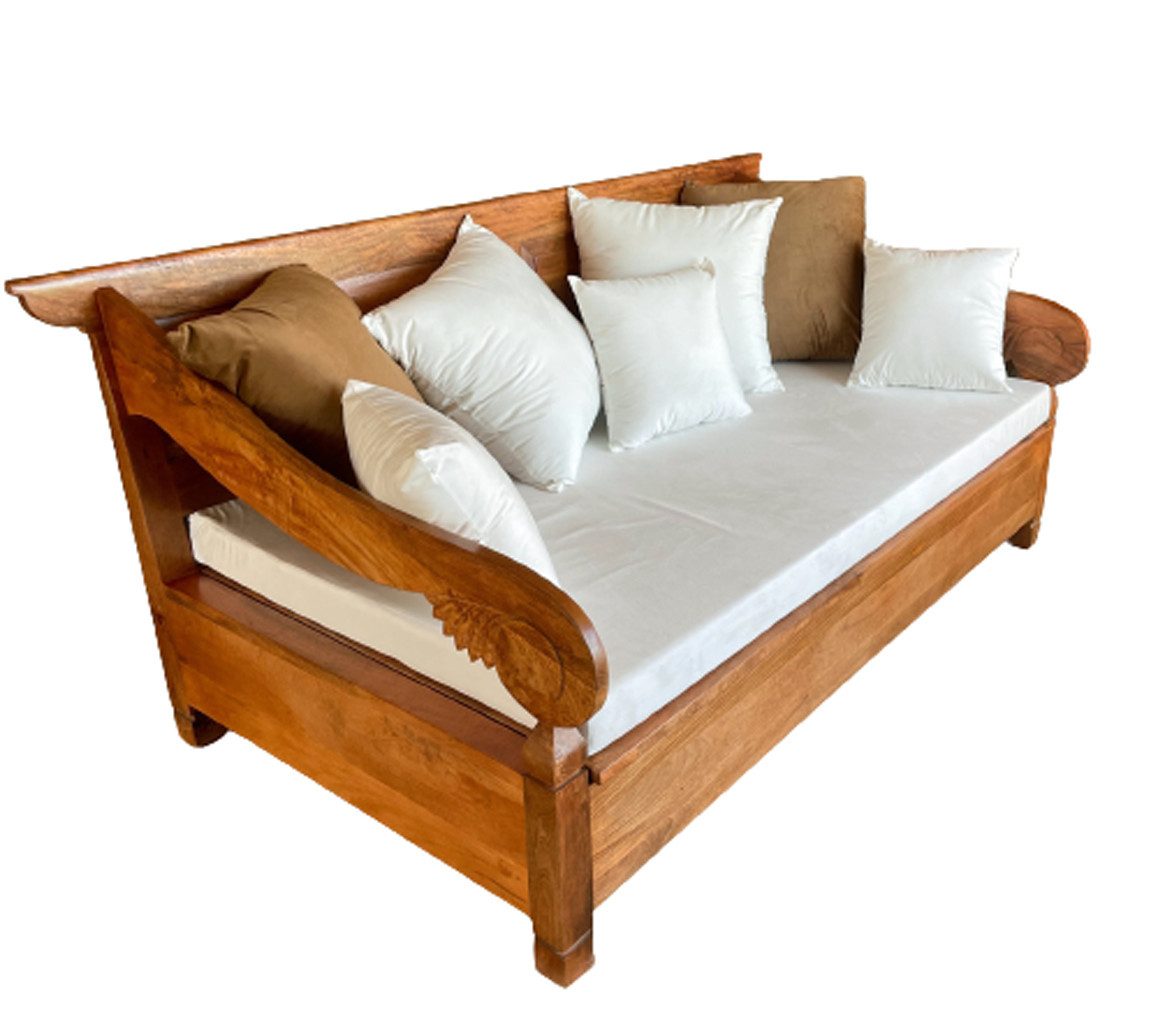 OPIUM OUTLET Loungebett Holzbank Liege Ruhebank Daybed Bank Wintergarten Massivholz Mango, B x T x H: 200 cm x 100 cm x 90 cm; super im überdachten Wintergaten; kunstvoll geschnitzte Armlehnen, komplett montiert