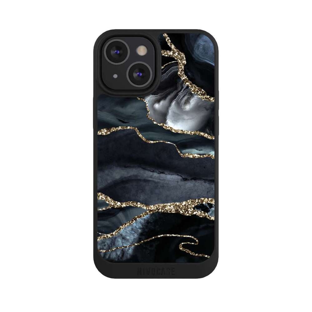NIVOCASE Handyhülle Glitzer Look Marmor Trends Dark marble gold Glitter look, Apple iPhone 13 Mini Handyhülle Hülle NIVOpure Case Schwarz