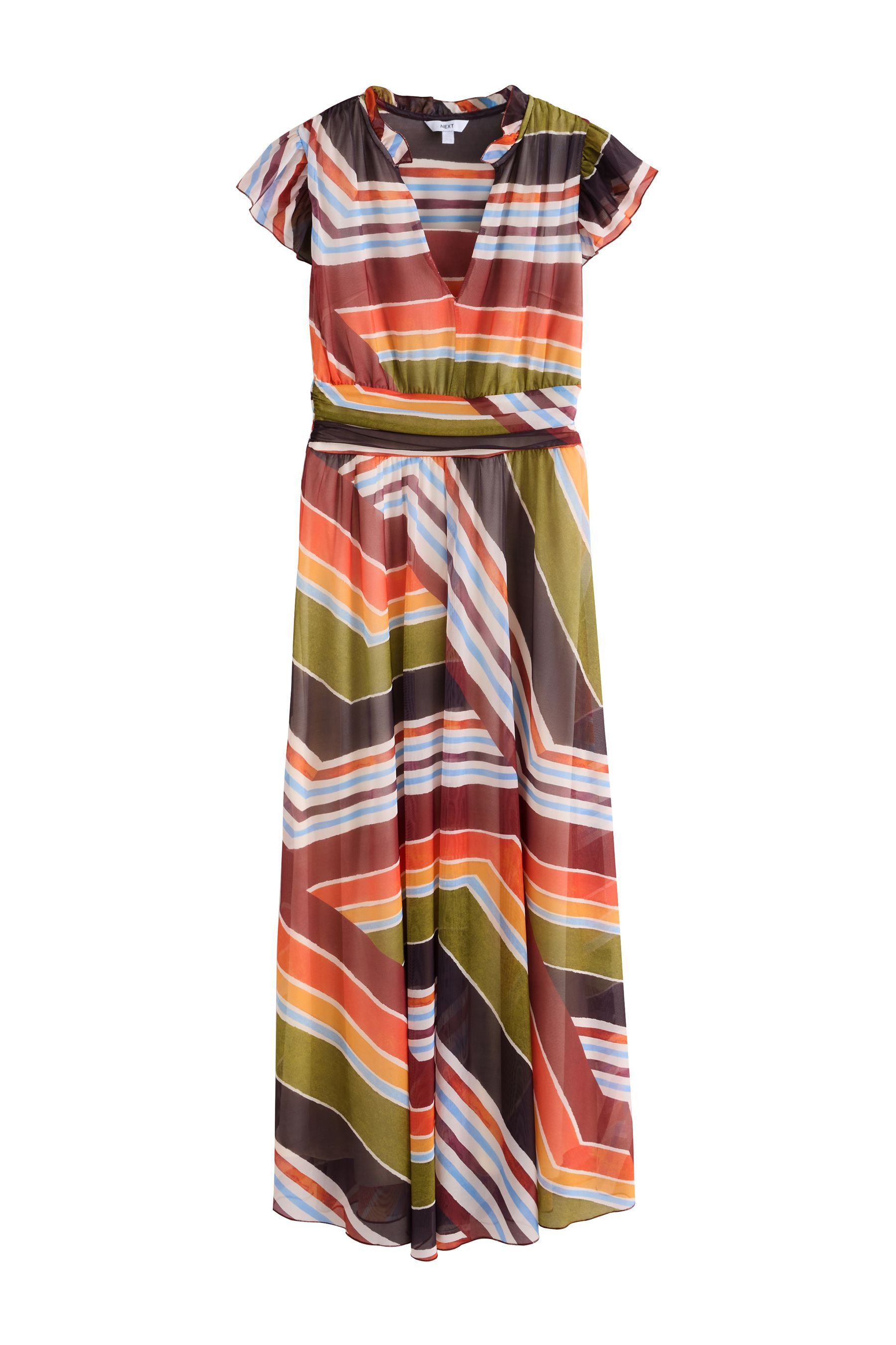 Next Midikleid Plissiertes Mesh-Midikleid mit V-Ausschnitt (1-tlg)