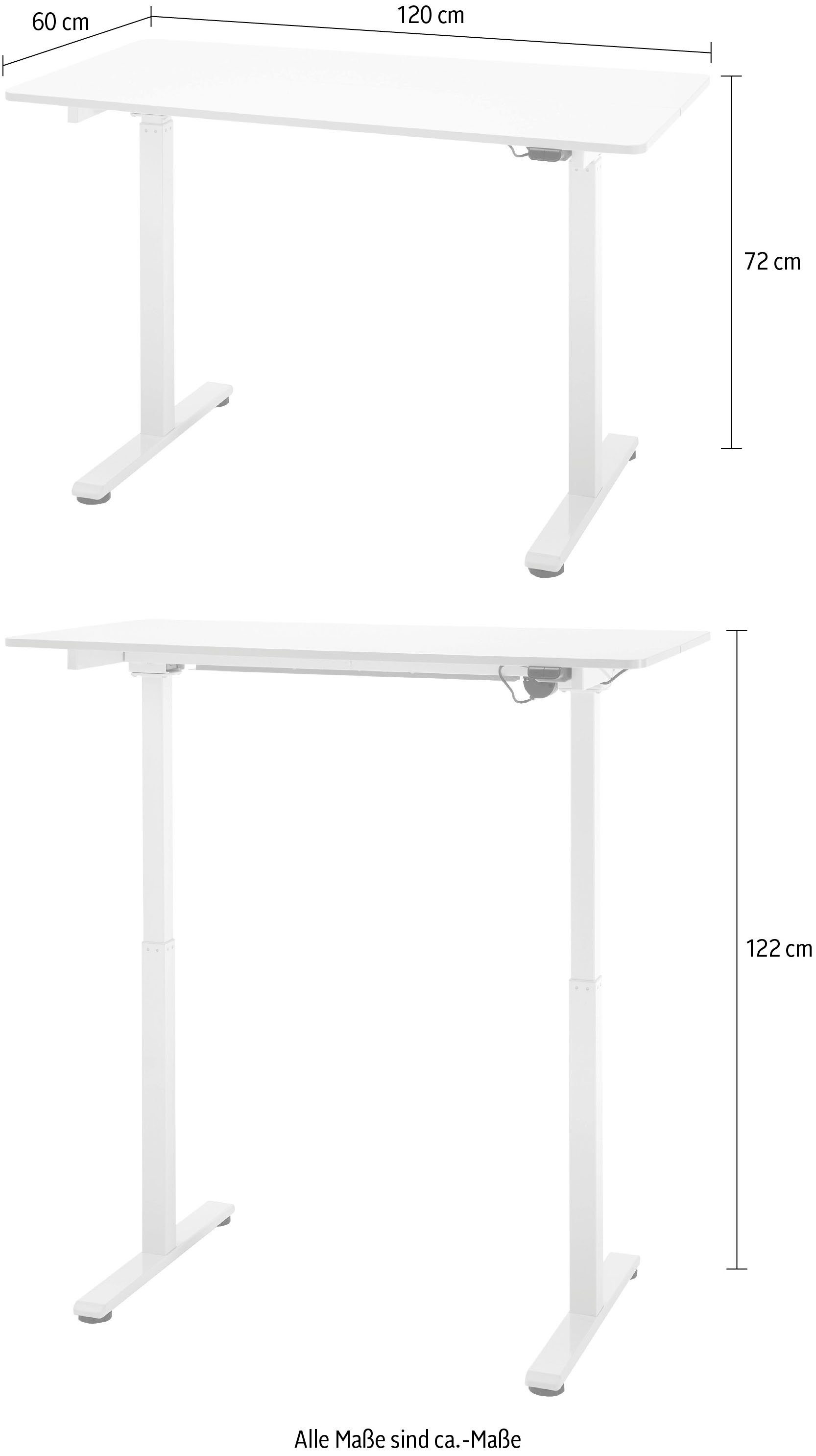 MCA furniture Schreibtisch Nakuru, elektrisch Weiß | | cm, 120 höhenverstellbar von 72-122 Breite Weiß Weiß cm