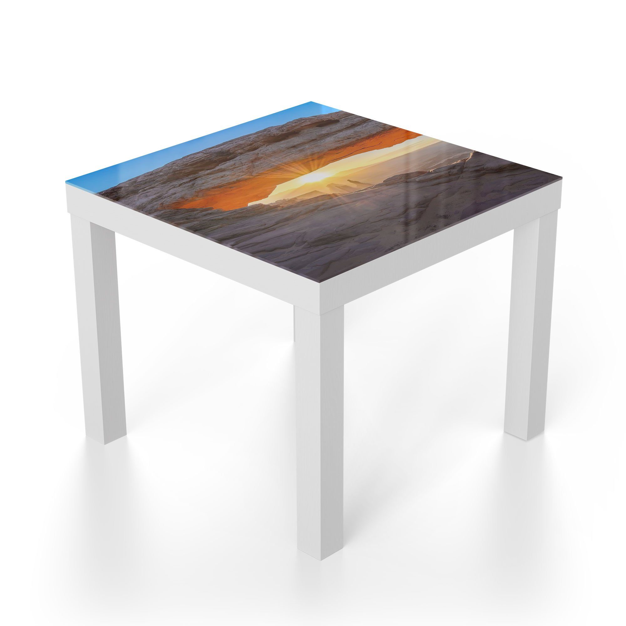 DEQORI Couchtisch 'Felsbogen Glastisch Weiß Beistelltisch Morgenlicht', Glas modern im