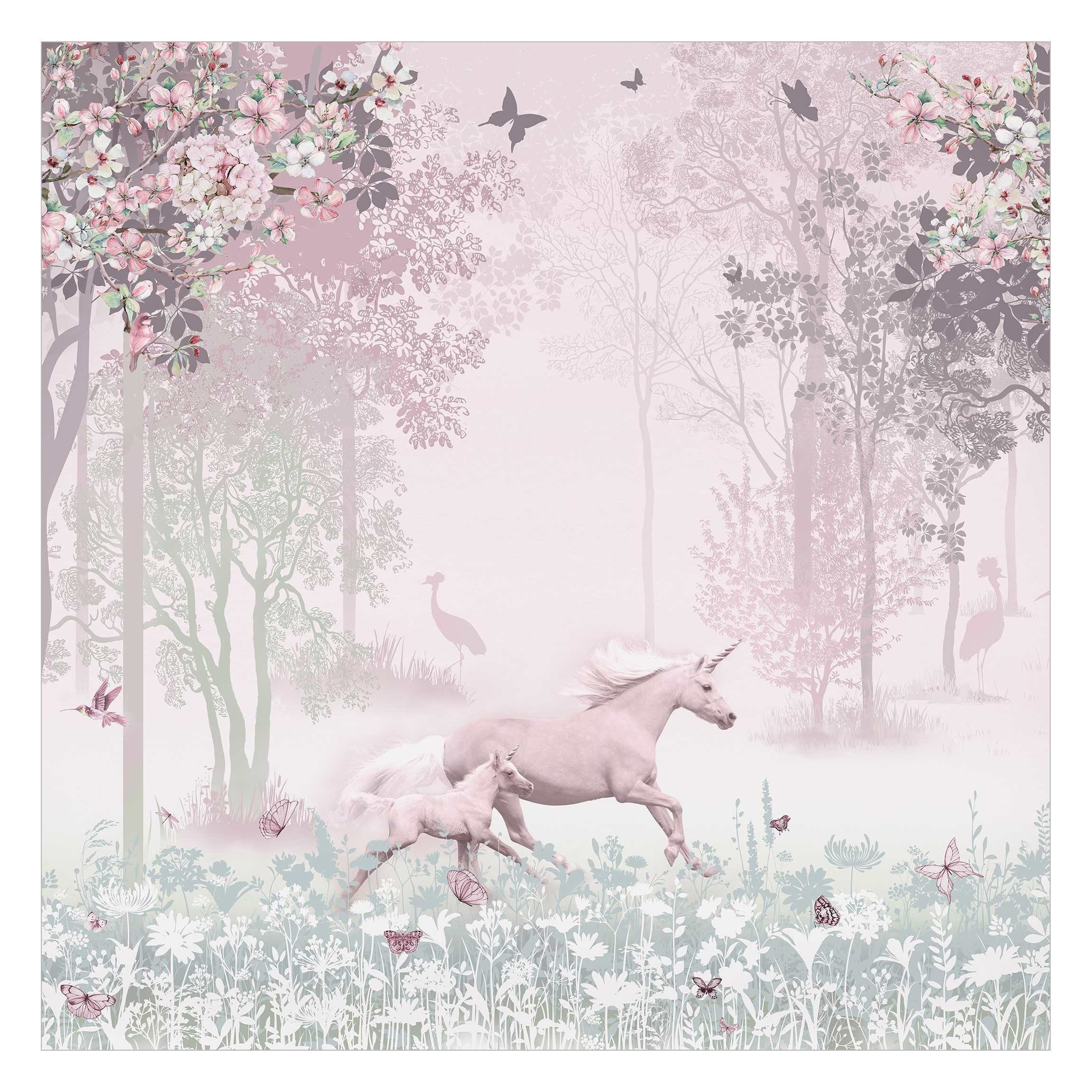 Bilderdepot24 Kindertapete Kinderzimmer Einhorn Blumenwiese Rosa Kinder Wan günstig online kaufen