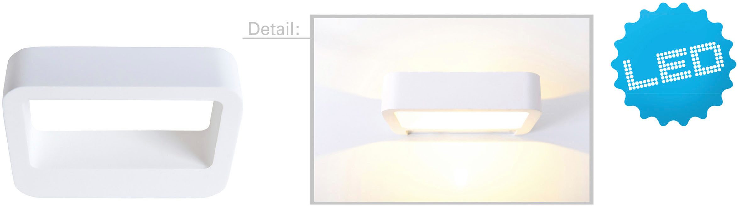 näve LED Wandleuchte Wanna, LED fest integriert, Warmweiß, incl. 1x 5W Edison LED, l: 20cm, b: 12cm, h: 5cm, Gips, weiß