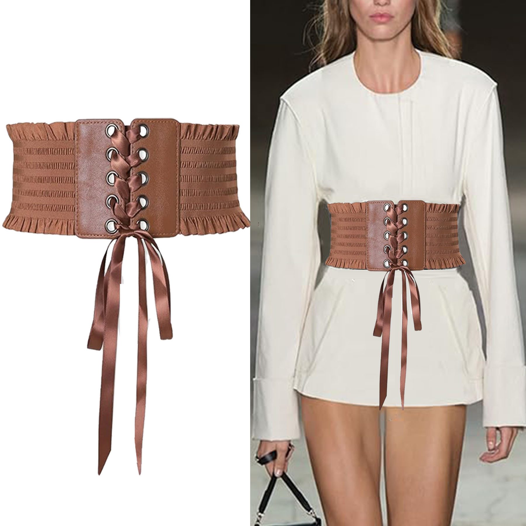 Mutig Taillengürtel 2-teiliger Satz Breite dehnbare Gürtel für Damen,Vintage Taillengürtel (Tied Schnürung Gürtel mit Schnalle,Modischer & vielseitiger Dekogürtel, passend zu Kleidern, Hemden, Blazern, Trenchcoats, festlichen Outfits) 2 pc Vintage elastischer Taillengürtel für Weihnachts,Halloween Partys