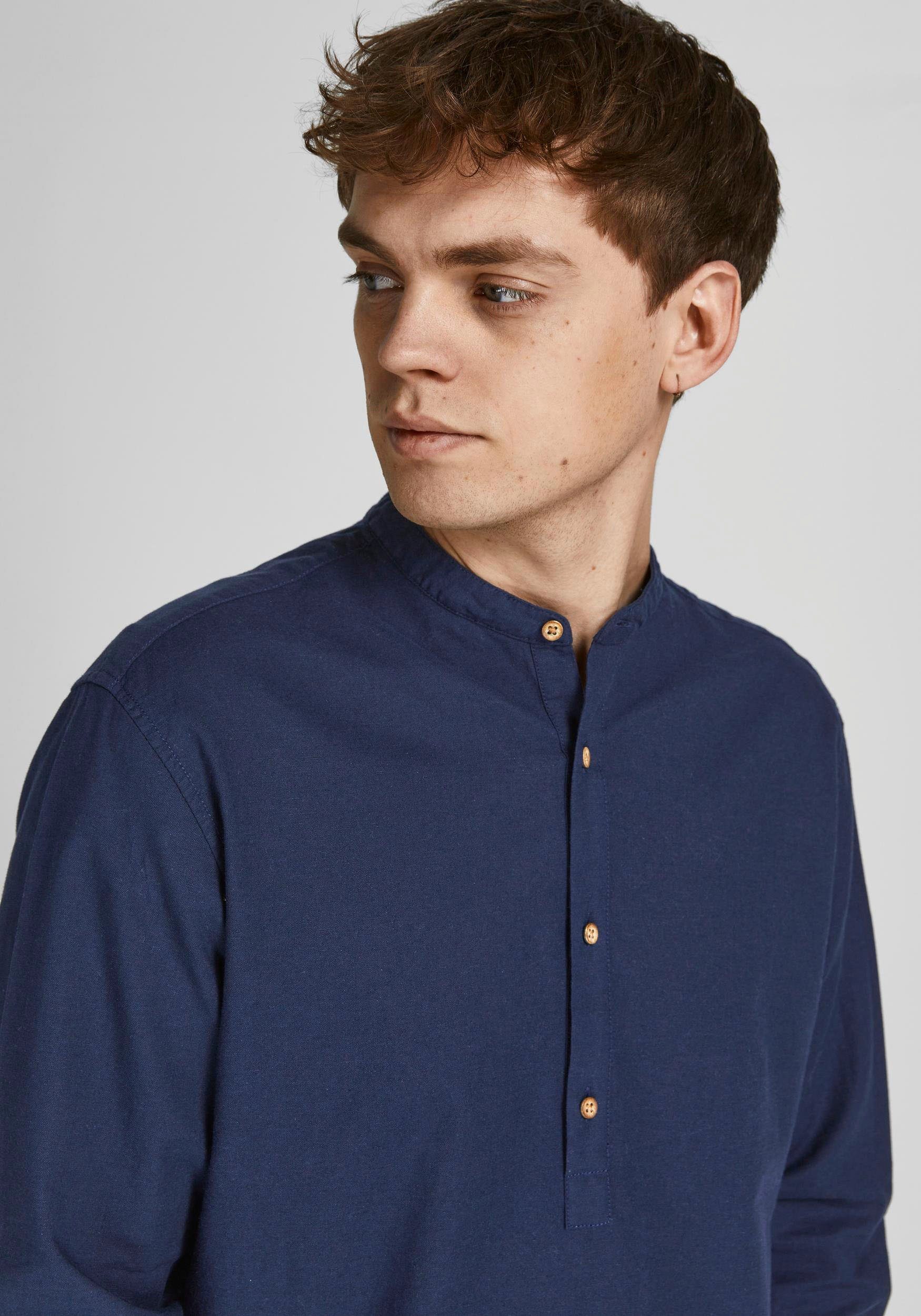 Jack & Jones SHIRT HALF blau PLACKET Langarmhemd SUMMER