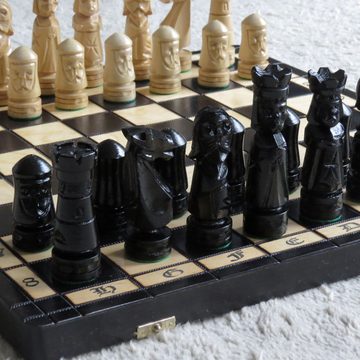 Holzprodukte Spiel, Schach Geschnitzt 50 x 50 cm Schachspiel Holz Geschnitzt NEU schwarz