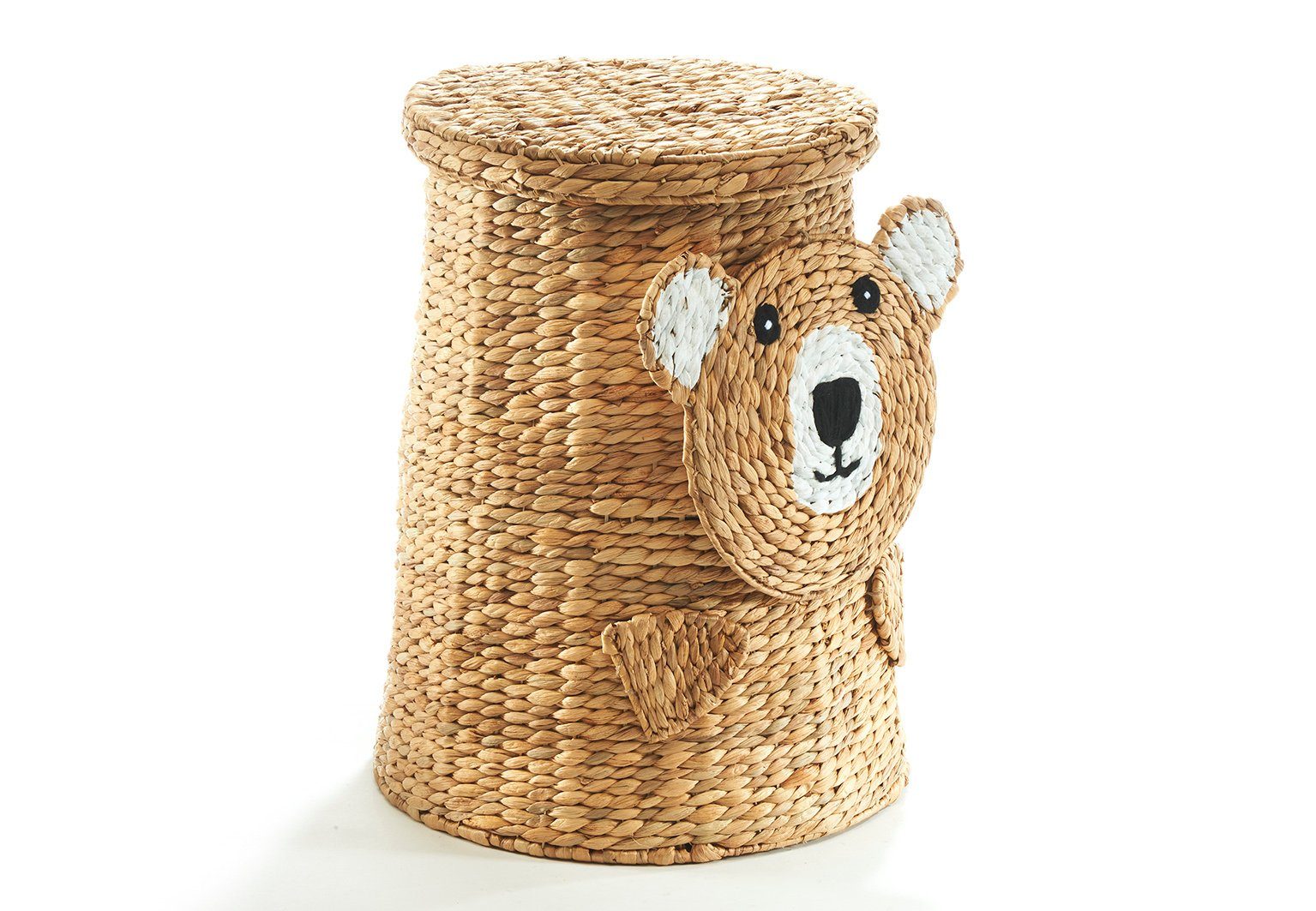 Kobolo Wäschekorb Aufbewahrungskorb BEAR mit Deckel - Wasserhyazinthe braun Wäschesammle (Stück, 1 St., mit Deckel), 33x33x56 cm
