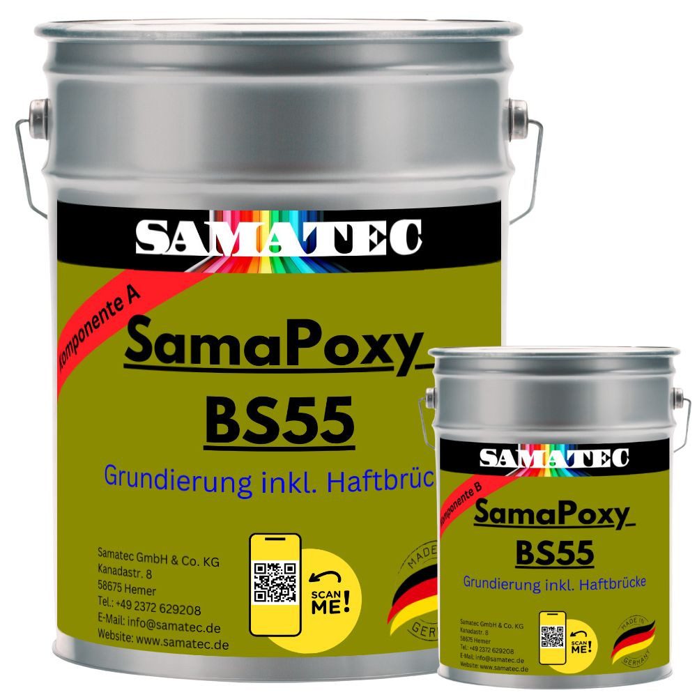 Samatec Haftgrund Grundierung BS55 mit Haftvermittler 2K Epoxid inkl. VSK, 1kg für 5m², 4kg für 20m², 8kg für 40m², weichmacherbeständig, hochbelastbar, widerstandsfähig, geruchsneutral