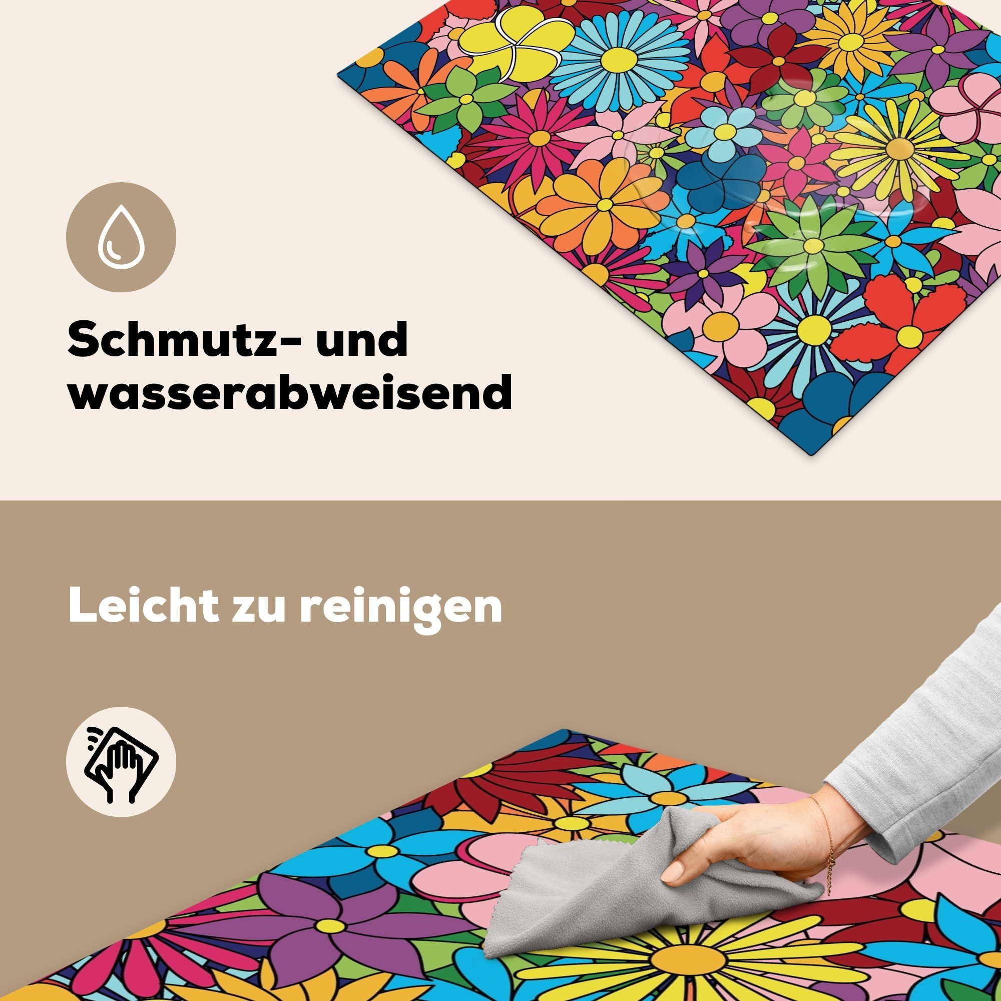 Herdblende-/Abdeckplatte nutzbar, tlg), Ceranfeldabdeckung Flower-Power-Blumenmeer, Arbeitsfläche MuchoWow Mobile Vinyl, (1 cm, 70x52