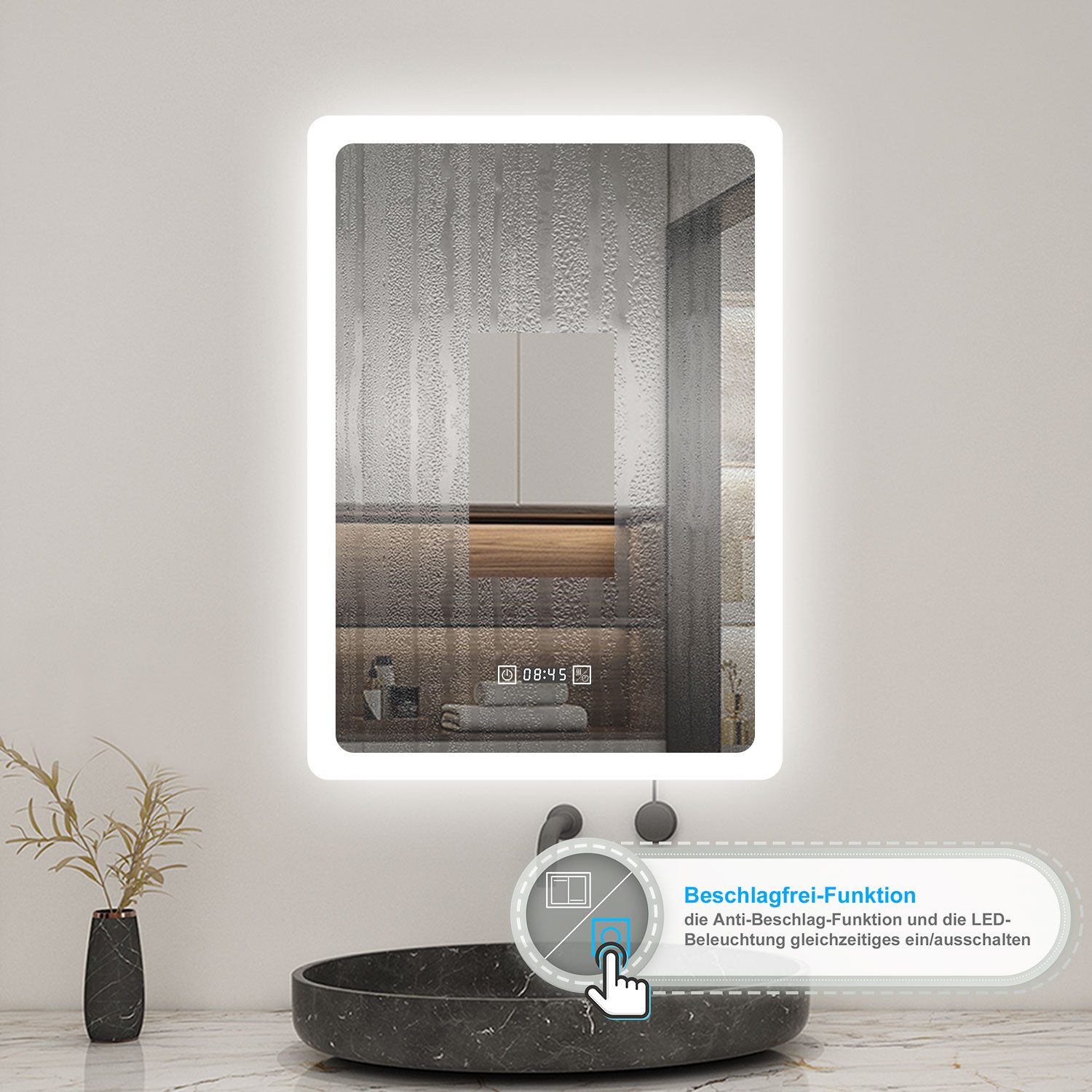 Aica Sanitär Badspiegel Wandspiegel Beschlagfrei+dimmbar+Memory+Uhr+Touch/W günstig online kaufen