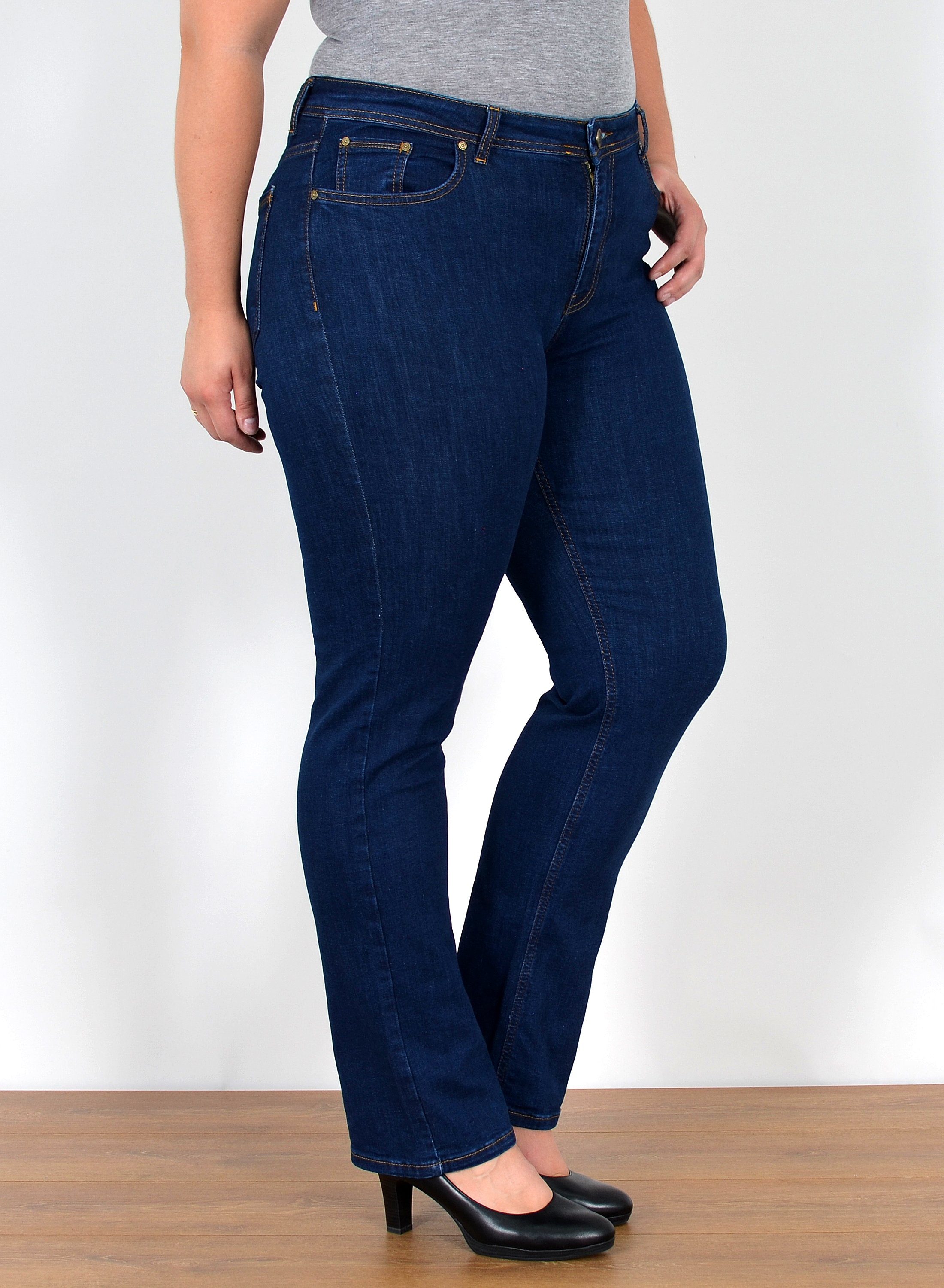 ESRA Straight-Jeans Damen Jeanshose Gerader Schnitt Stretch Hose hoher Bund bis Plus Size Straight Jeans Damen High Waist Hose Stretch Jeans Regular Übergröße – Bild 3 von 5