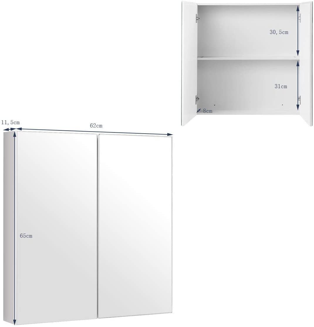 Spiegel, mit Badezimmerspiegelschrank 65x62x11,5cm Spiegelschrank COSTWAY