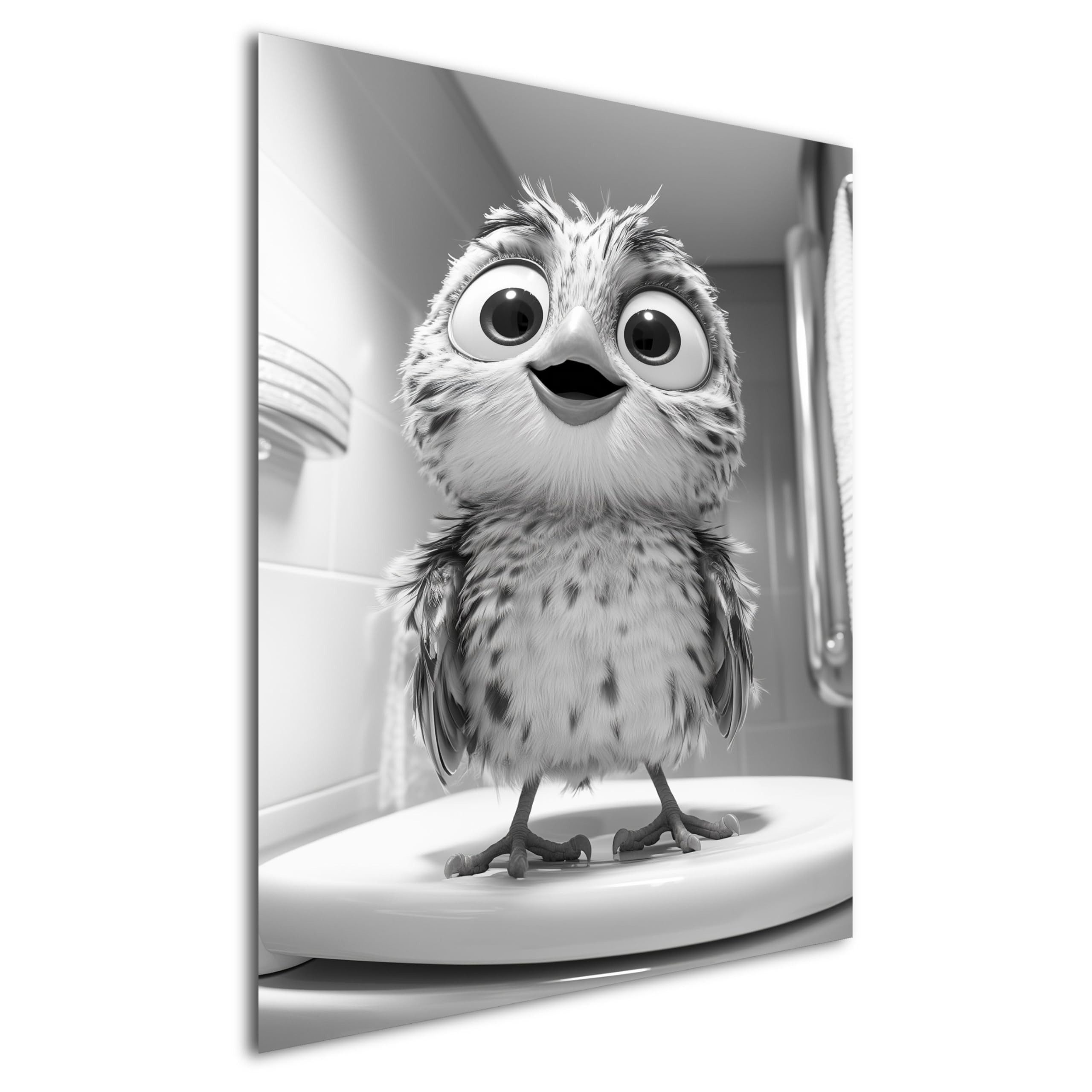 DARO Design Wandbild WC Tiere Schwarz-Weiß Wandbilder Wand Deko Leinwandbild, (Vogel - Bild klein Badezimmer Gäste-WC Flur Diele Einteilig Hochformat Fotodruck Badezimmer-Humor), 20x30 cm