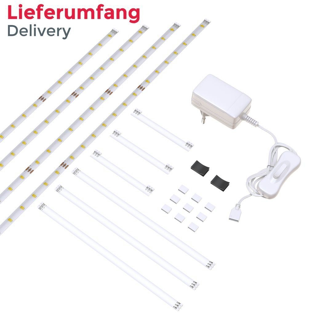 Lichtleiste Schalter Schrankleuchte integriert, LED Helle fest 4.000K Küchenbeleuchtung Strip BKL1179, LED mit Unterbauleuchte Stripes LED 4x50cm Neutralweiß, - B.K.Licht 1.100lm