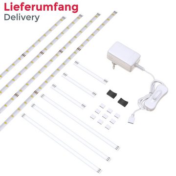 B.K.Licht Schrankleuchte LED Strip Unterbauleuchte 4.000K 1.100lm - BKL1179, LED fest integriert, Neutralweiß, Helle Lichtleiste mit Schalter LED Küchenbeleuchtung 4x50cm Stripes