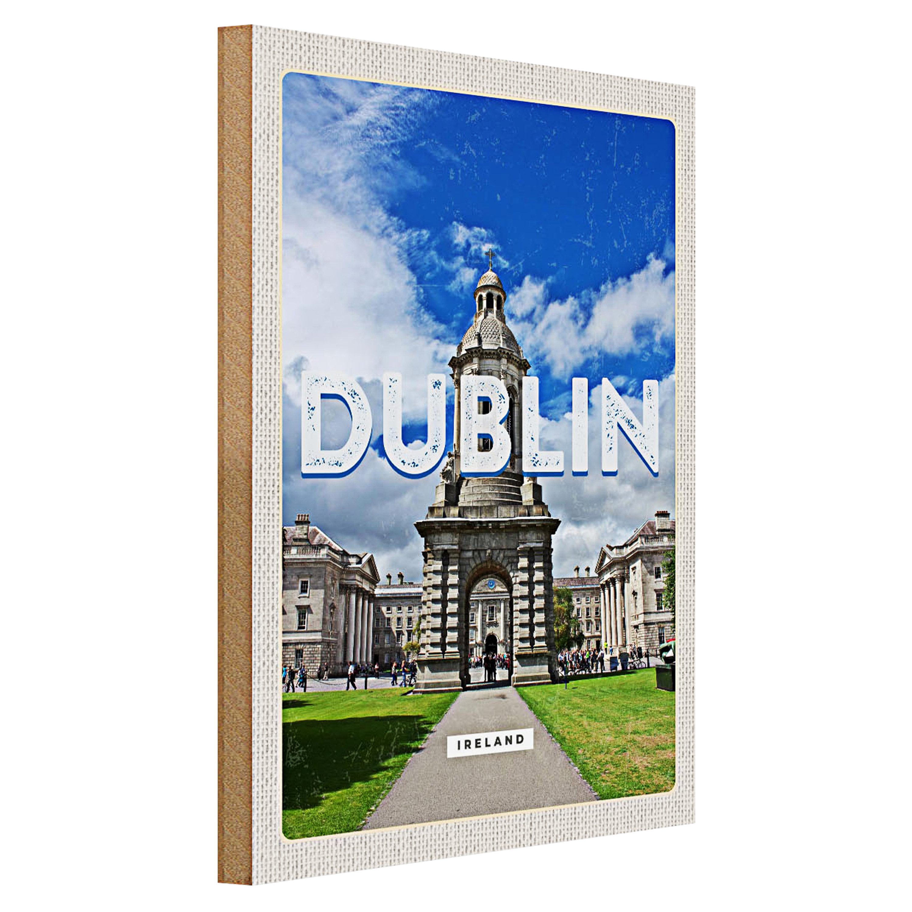 Roomando Holzbild Reise 30x40cm Retro Dublin Ireland Reiseziel Stadt
