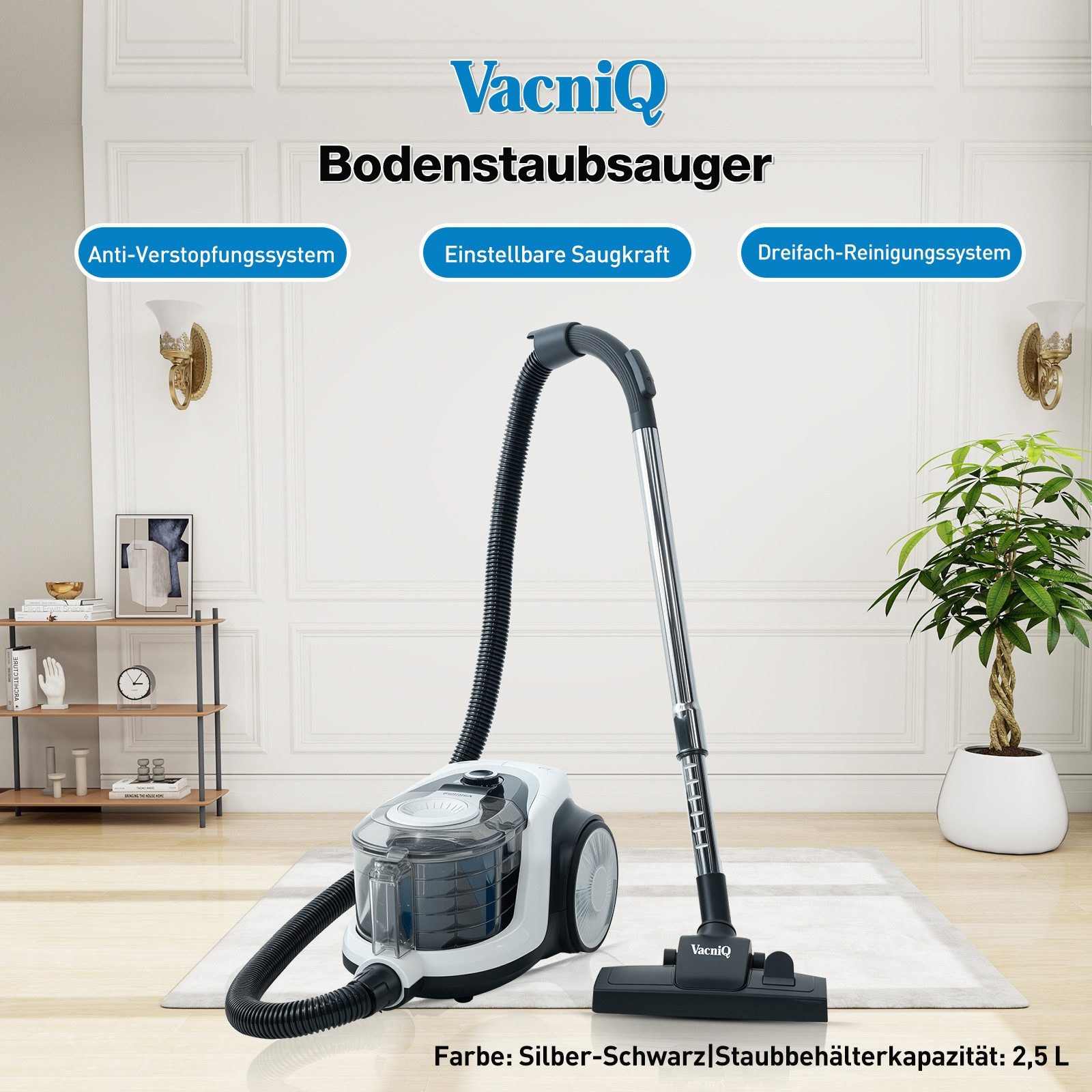 INSE Bodenstaubsauger Beutelloser Staubsauger, Hohe Saugleistung, Kompakt Leicht Staubsauger, 899 W, Für Hartboden/Teppich, Zyklonentechnologie für hohe Saugkraft, 899W